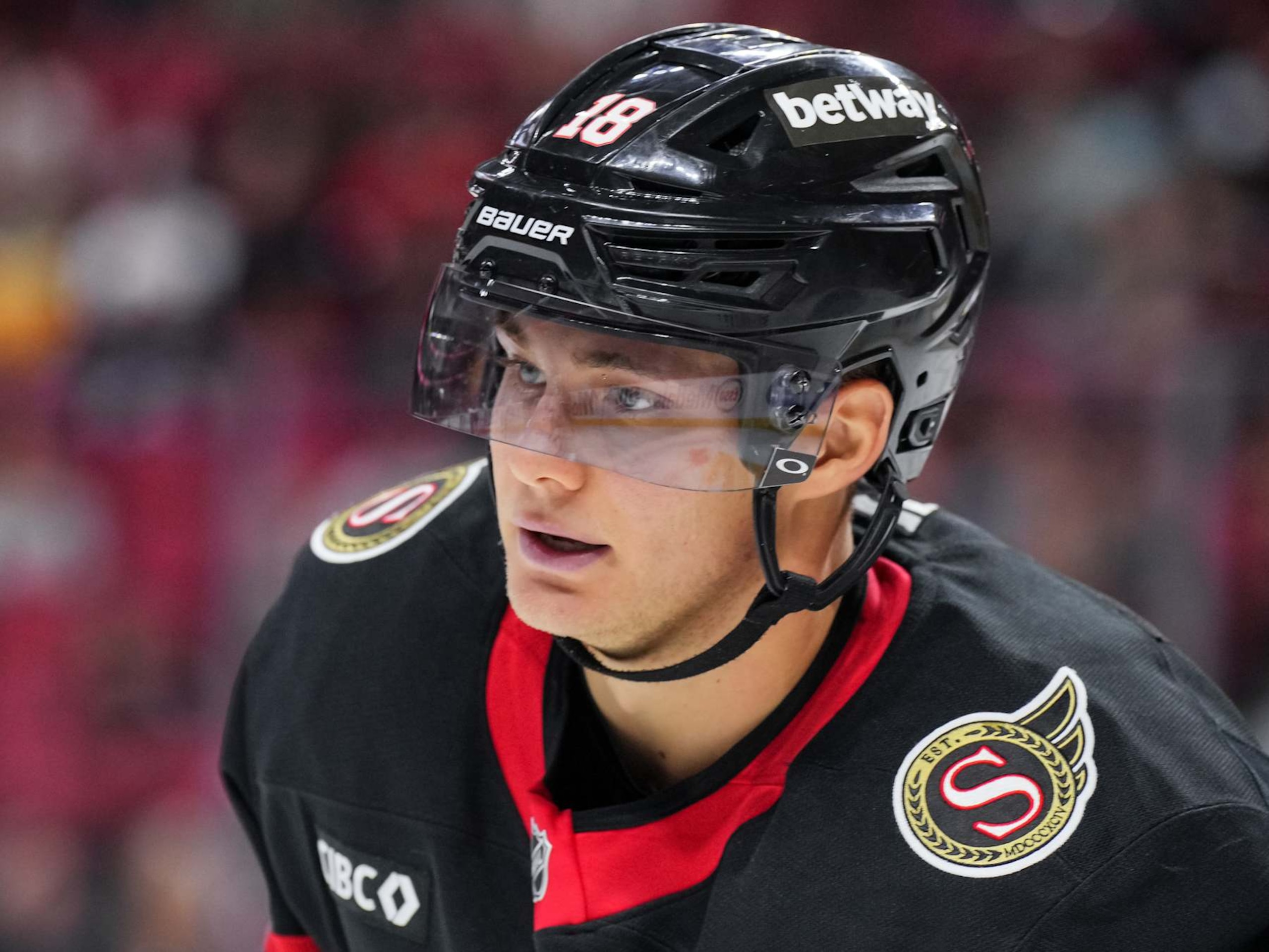 OTTAWA, CANADA - OCTOBER 19: Tim Stützle #18 of the Ottawa Senators looks on in the first period against the Tampa Bay Lightning at Canadian Tire Centre on October 19, 2024 in Ottawa, Ontario, Canada. (Photo by Chris Tanouye/Freestyle Photography/Getty Images) OTTAWA, CANADA - OCTOBER 19: Tim Stützle #18 of the Ottawa Senators looks on in the first period against the Tampa Bay Lightning at Canadian Tire Centre on October 19, 2024 in Ottawa, Ontario, Canada. (Photo by Chris Tanouye/Freestyle Photography/Getty Images)