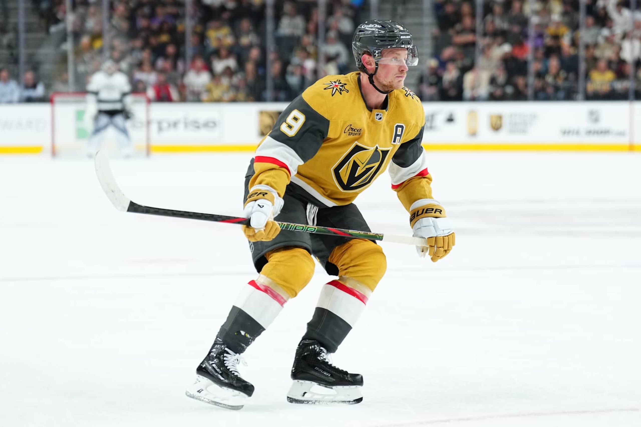 LAS VEGAS, NEVADA - OCTOBER 22: Jack Eichel #9 of the Vegas Golden Knights skates during the second period against the Los Angeles Kings at T-Mobile Arena on October 22, 2024 in Las Vegas, Nevada. (Photo by Jeff Bottari/NHLI via Getty Images) LAS VEGAS, NEVADA - OCTOBER 22: Jack Eichel #9 of the Vegas Golden Knights skates during the second period against the Los Angeles Kings at T-Mobile Arena on October 22, 2024 in Las Vegas, Nevada. (Photo by Jeff Bottari/NHLI via Getty Images)
