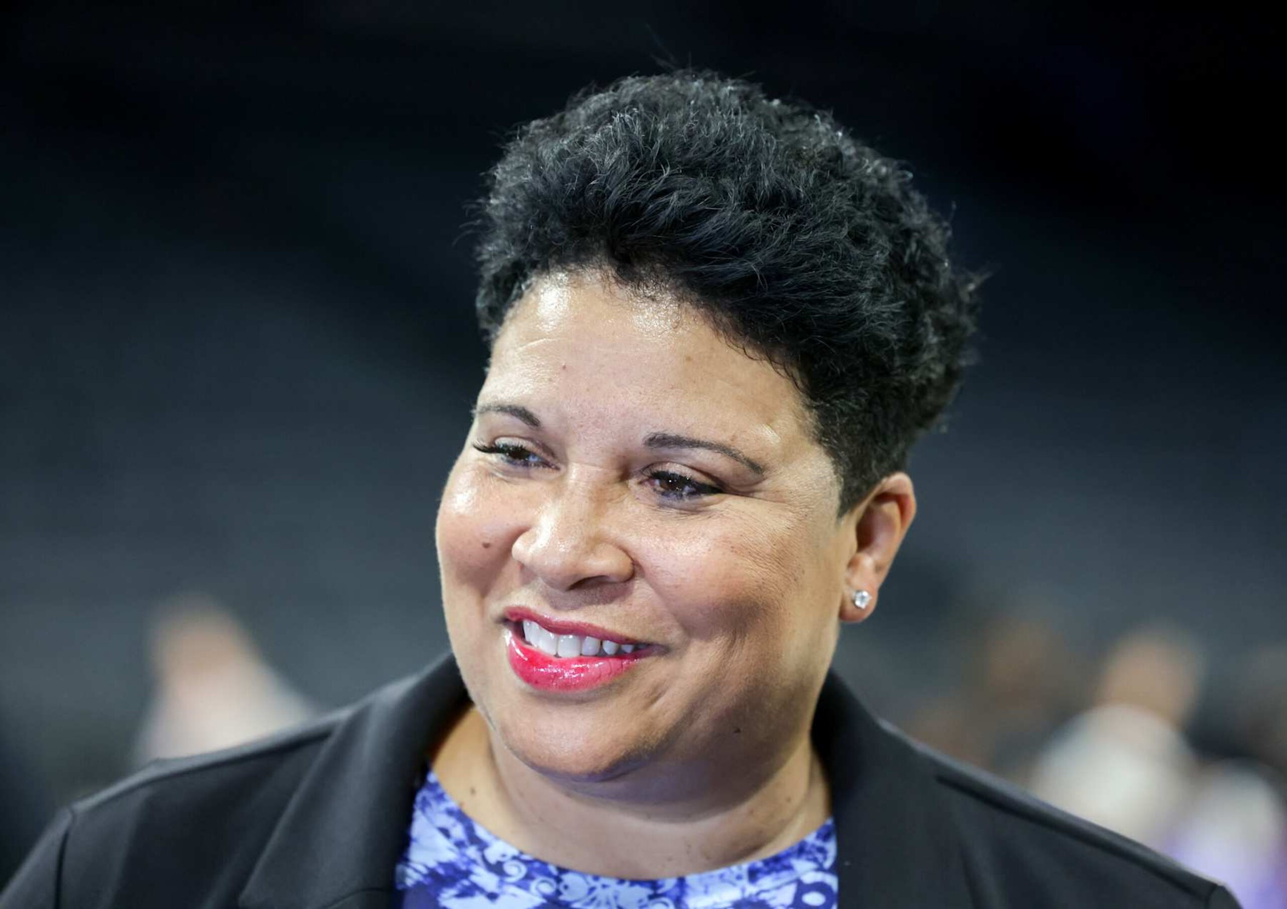 LAS VEGAS, NEVADA - JUNE 07: General manager Natalie Williams of the Las Vegas Aces is interviewed before the team's game against the Seattle Storm at Michelob ULTRA Arena on June 07, 2024 in Las Vegas, Nevada. NOTE TO USER: User expressly acknowledges and agrees that, by downloading and or using this photograph, User is consenting to the terms and conditions of the Getty Images License Agreement. (Photo by Ethan Miller/Getty Images)
