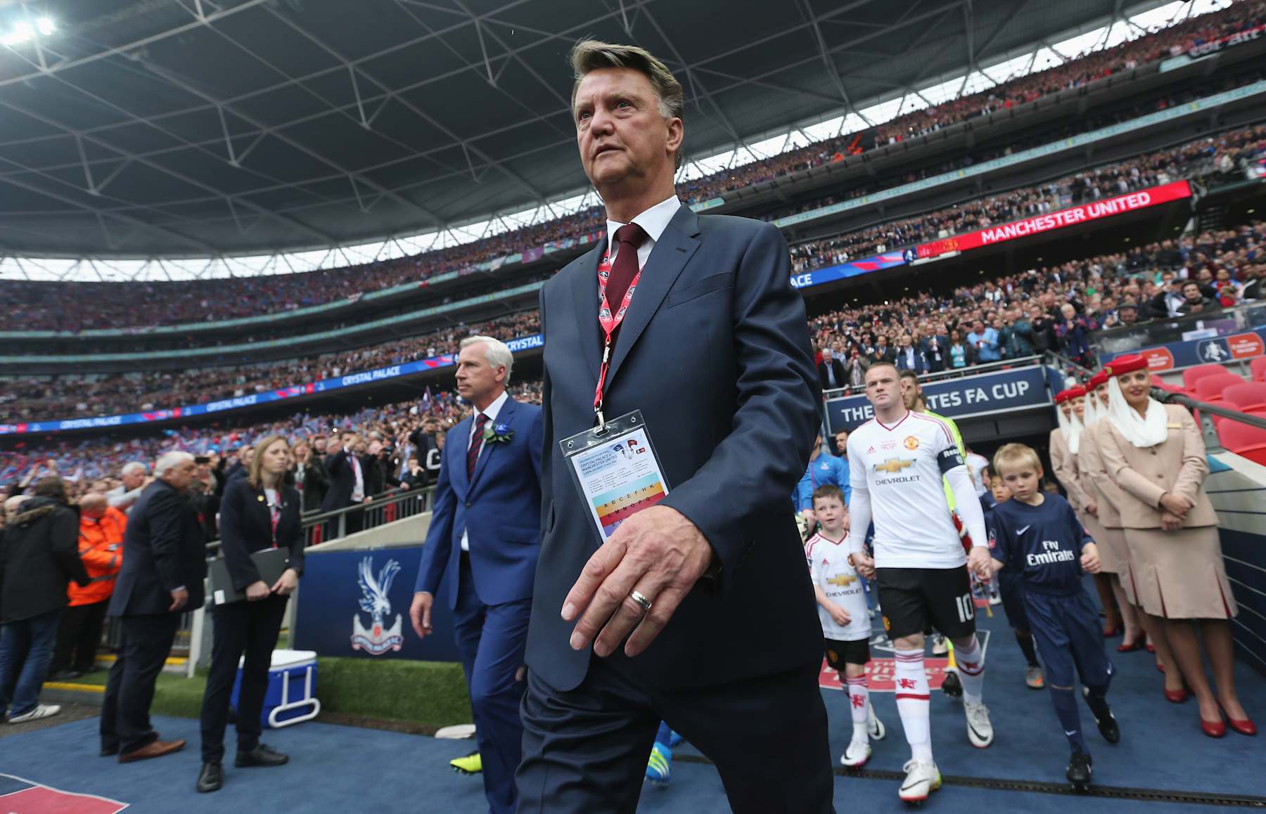 LONDON, ENGLAND - MAY 21:  Louis van Gaal, manager of Manchester United walks out for the Emirates FA Cup Final match between Manchester United and Crystal Palace at Wembley Stadium on May 21, 2016 in London, England.  (Photo by Alex Morton - The FA/The FA via Getty Images)
