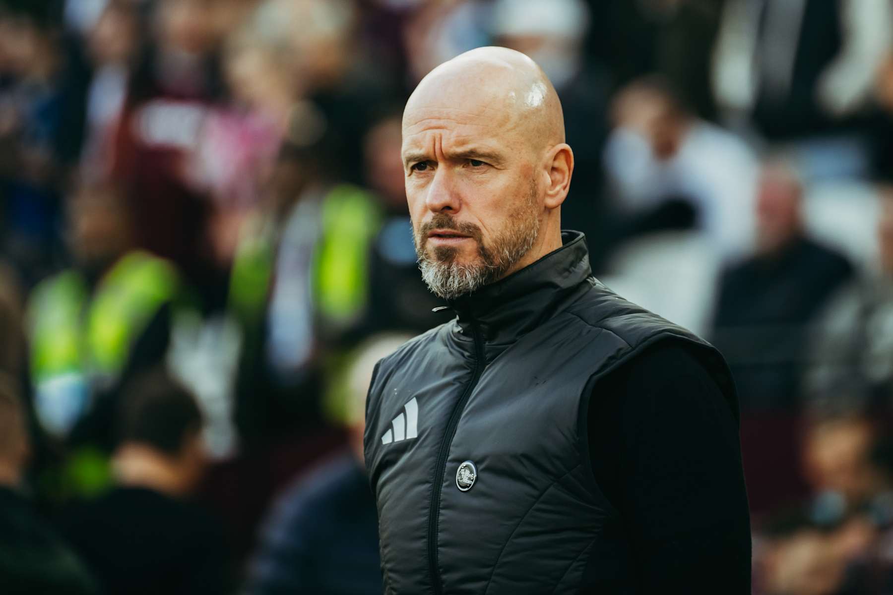 LONDON, ENGLAND - OCTOBER 26:   Manchester United Head Coach / Manager Erik ten Hag looks on prior to the Premier League match between West Ham United FC and Manchester United FC at London Stadium on October 26, 2024 in London, United Kingdom. (Photo by Ash Donelon/Manchester United via Getty Images)