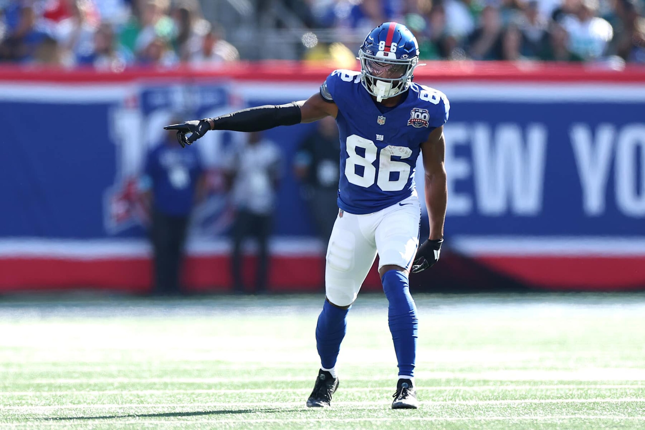 EAST RUTHERFORD, NEW JERSEY - OCTOBER 20: Darius Slayton #86 of the New York Giants in action against the Philadelphia Eagles at MetLife Stadium on October 20, 2024 in East Rutherford, New Jersey. (Photo by Luke Hales/Getty Images) EAST RUTHERFORD, NEW JERSEY - OCTOBER 20: Darius Slayton #86 of the New York Giants in action against the Philadelphia Eagles at MetLife Stadium on October 20, 2024 in East Rutherford, New Jersey. (Photo by Luke Hales/Getty Images)