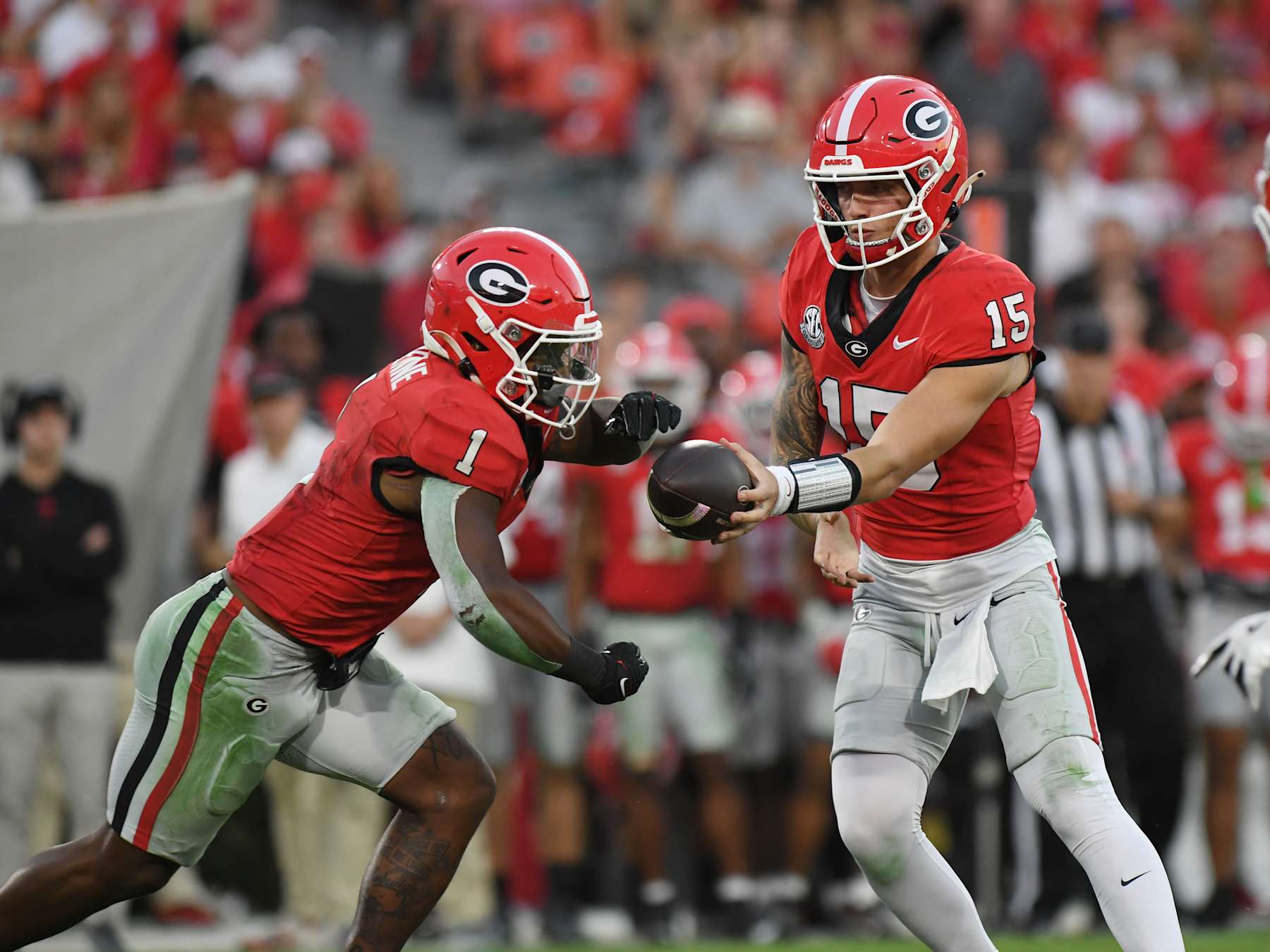 Georgia RB Trevor Etienne and QB Carson Beck