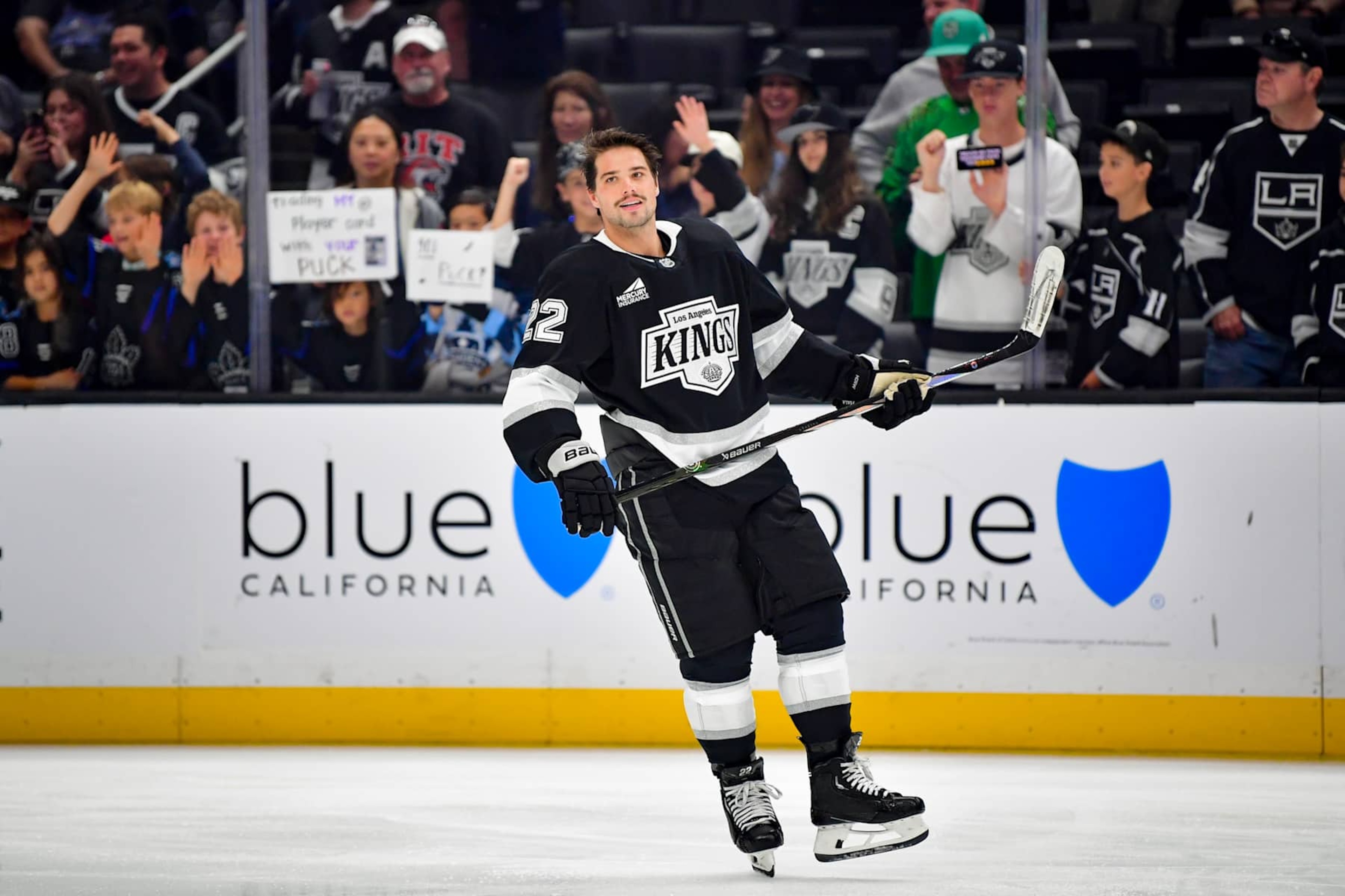LOS ANGELES, CA - OCTOBER 26: Kevin Fiala #22 of the Los Angeles Kings skates on the ice during warm ups prior to the game against the Utah Hockey Club at Crypto.com Arena on October 26, 2024 in Los Angeles, California. (Photo by Gary A. Vasquez/NHLI via Getty Images) LOS ANGELES, CA - OCTOBER 26: Kevin Fiala #22 of the Los Angeles Kings skates on the ice during warm ups prior to the game against the Utah Hockey Club at Crypto.com Arena on October 26, 2024 in Los Angeles, California. (Photo by Gary A. Vasquez/NHLI via Getty Images)