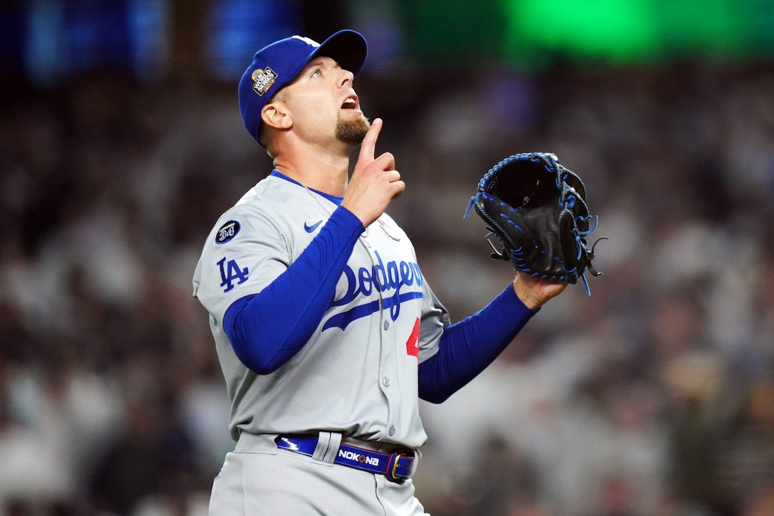 NEW YORK, NY - OCTOBER 30: Blake Treinen #49 of the Los Angeles Dodgers reacts in the sixth inning during Game 5 of the 2024 World Series presented by Capital One between the Los Angeles Dodgers and the New York Yankees at Yankee Stadium on Wednesday, October 30, 2024 in New York, New York. (Photo by Daniel Shirey/MLB Photos via Getty Images) NEW YORK, NY - OCTOBER 30: Blake Treinen #49 of the Los Angeles Dodgers reacts in the sixth inning during Game 5 of the 2024 World Series presented by Capital One between the Los Angeles Dodgers and the New York Yankees at Yankee Stadium on Wednesday, October 30, 2024 in New York, New York. (Photo by Daniel Shirey/MLB Photos via Getty Images)
