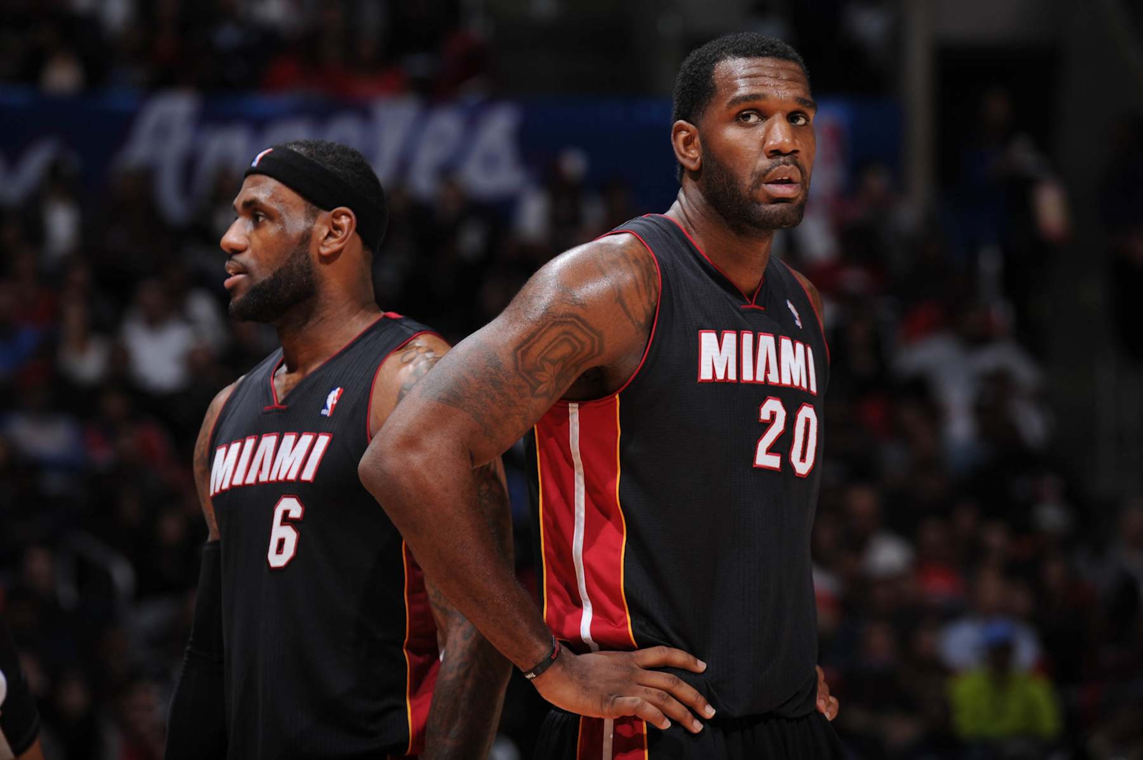 LOS ANGELES, CA - FEBRUARY 5: LeBron James #6 and Greg Oden #20 of the Miami Heat look on against the Los Angeles Clippers at Staples Center on February 5, 2014 in Los Angeles, California. NOTE TO USER: User expressly acknowledges and agrees that, by downloading and/or using this Photograph, user is consenting to the terms and conditions of the Getty Images License Agreement. Mandatory Copyright Notice: Copyright 2014 NBAE (Photo by Andrew D. Bernstein/NBAE via Getty Images) LOS ANGELES, CA - FEBRUARY 5: LeBron James #6 and Greg Oden #20 of the Miami Heat look on against the Los Angeles Clippers at Staples Center on February 5, 2014 in Los Angeles, California. NOTE TO USER: User expressly acknowledges and agrees that, by downloading and/or using this Photograph, user is consenting to the terms and conditions of the Getty Images License Agreement. Mandatory Copyright Notice: Copyright 2014 NBAE (Photo by Andrew D. Bernstein/NBAE via Getty Images)