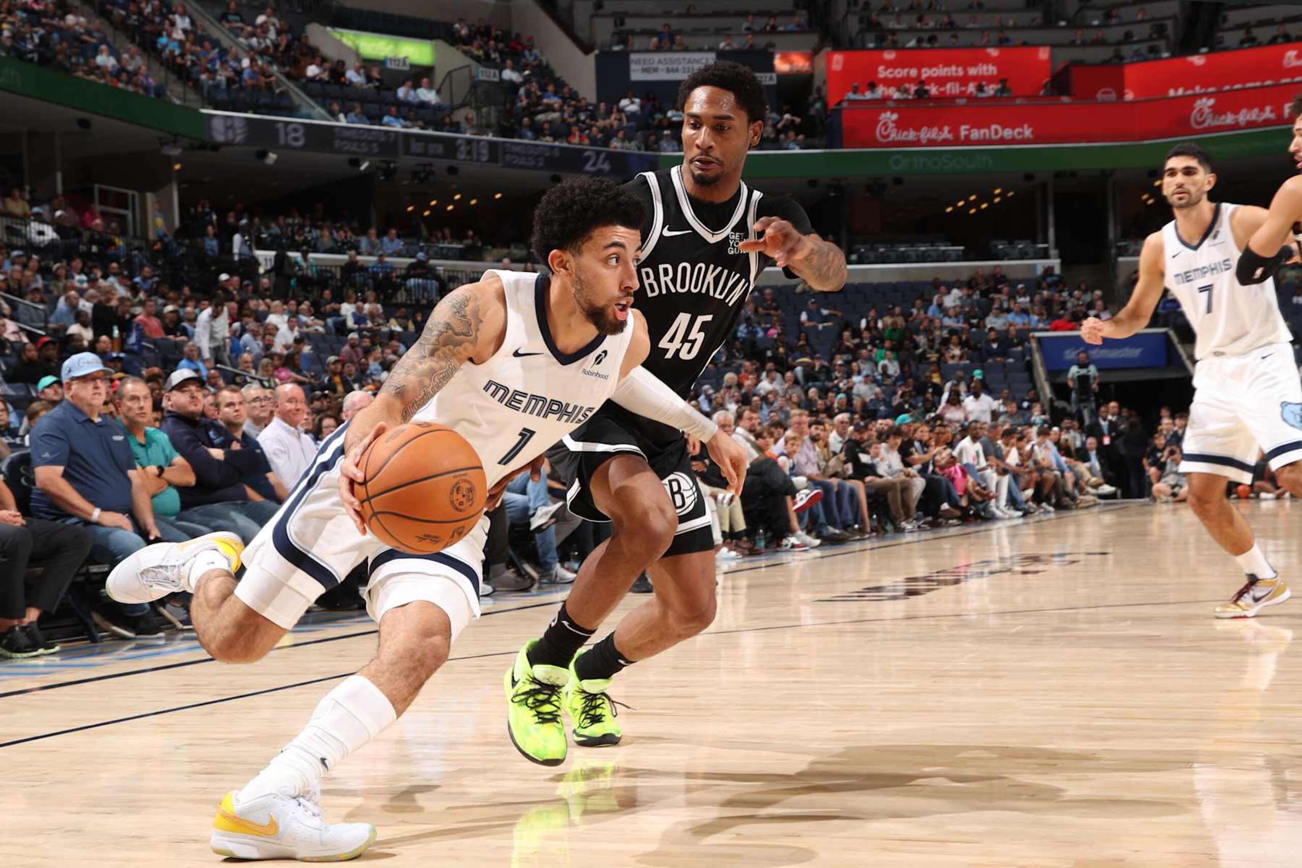 MEMPHIS, TN - OCTOBER 30: Scotty Pippen Jr. #1 of the Memphis Grizzlies dribbles the ball during the game against the Brooklyn Nets on October 30, 2024 at FedExForum in Memphis, Tennessee. NOTE TO USER: User expressly acknowledges and agrees that, by downloading and or using this photograph, User is consenting to the terms and conditions of the Getty Images License Agreement. Mandatory Copyright Notice: Copyright 2024 NBAE (Photo by Joe Murphy/NBAE via Getty Images) MEMPHIS, TN - OCTOBER 30: Scotty Pippen Jr. #1 of the Memphis Grizzlies dribbles the ball during the game against the Brooklyn Nets on October 30, 2024 at FedExForum in Memphis, Tennessee. NOTE TO USER: User expressly acknowledges and agrees that, by downloading and or using this photograph, User is consenting to the terms and conditions of the Getty Images License Agreement. Mandatory Copyright Notice: Copyright 2024 NBAE (Photo by Joe Murphy/NBAE via Getty Images)