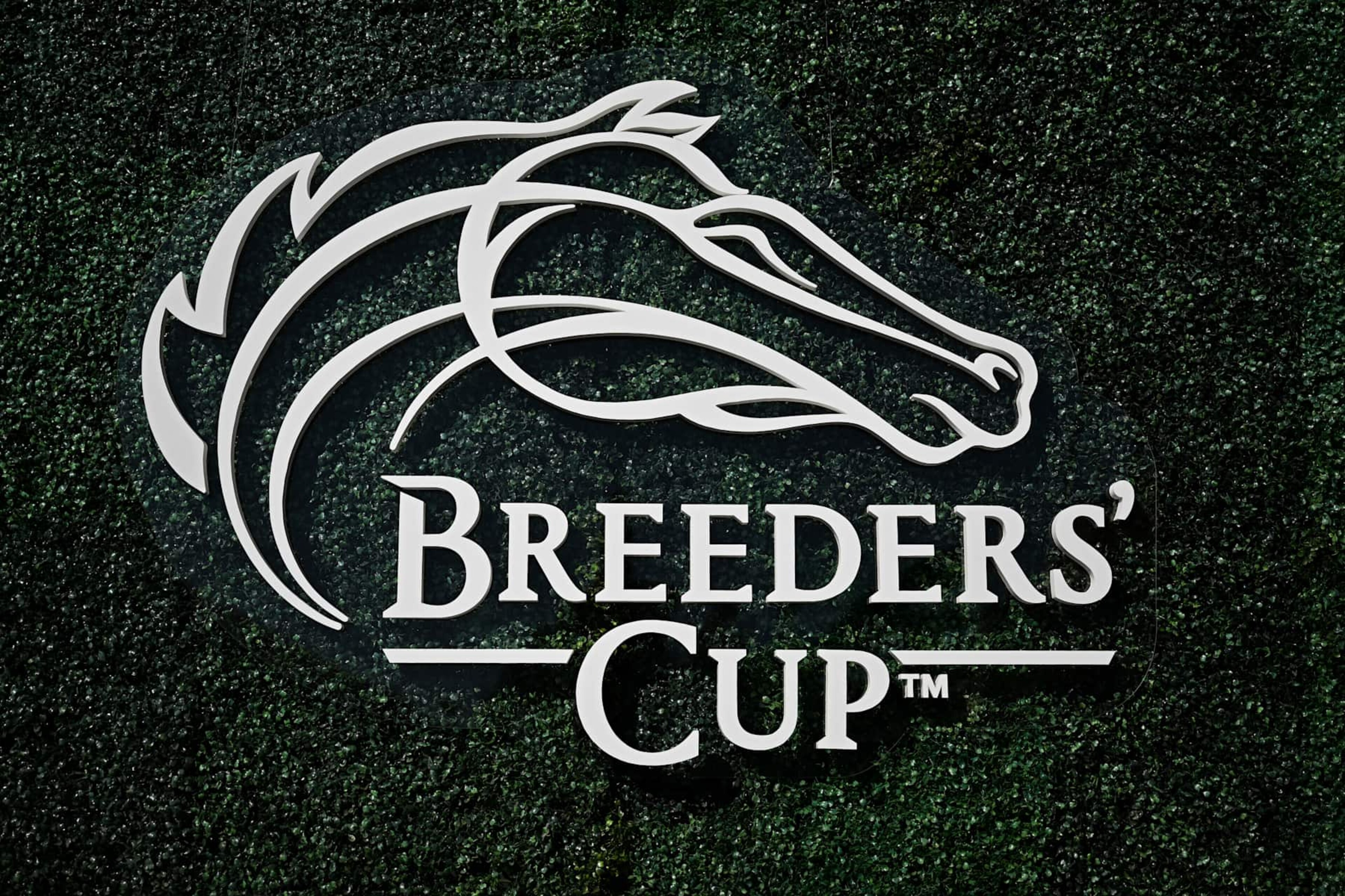 DEL MAR, CALIFORNIA - NOVEMBER 01: A detailed view of Breeders' Cup signage during the 2024 Breeders’ Cup World Championships at Del Mar Thoroughbred Club on November 01, 2024 in Del Mar, California.  (Photo by Orlando Ramirez/Getty Images)