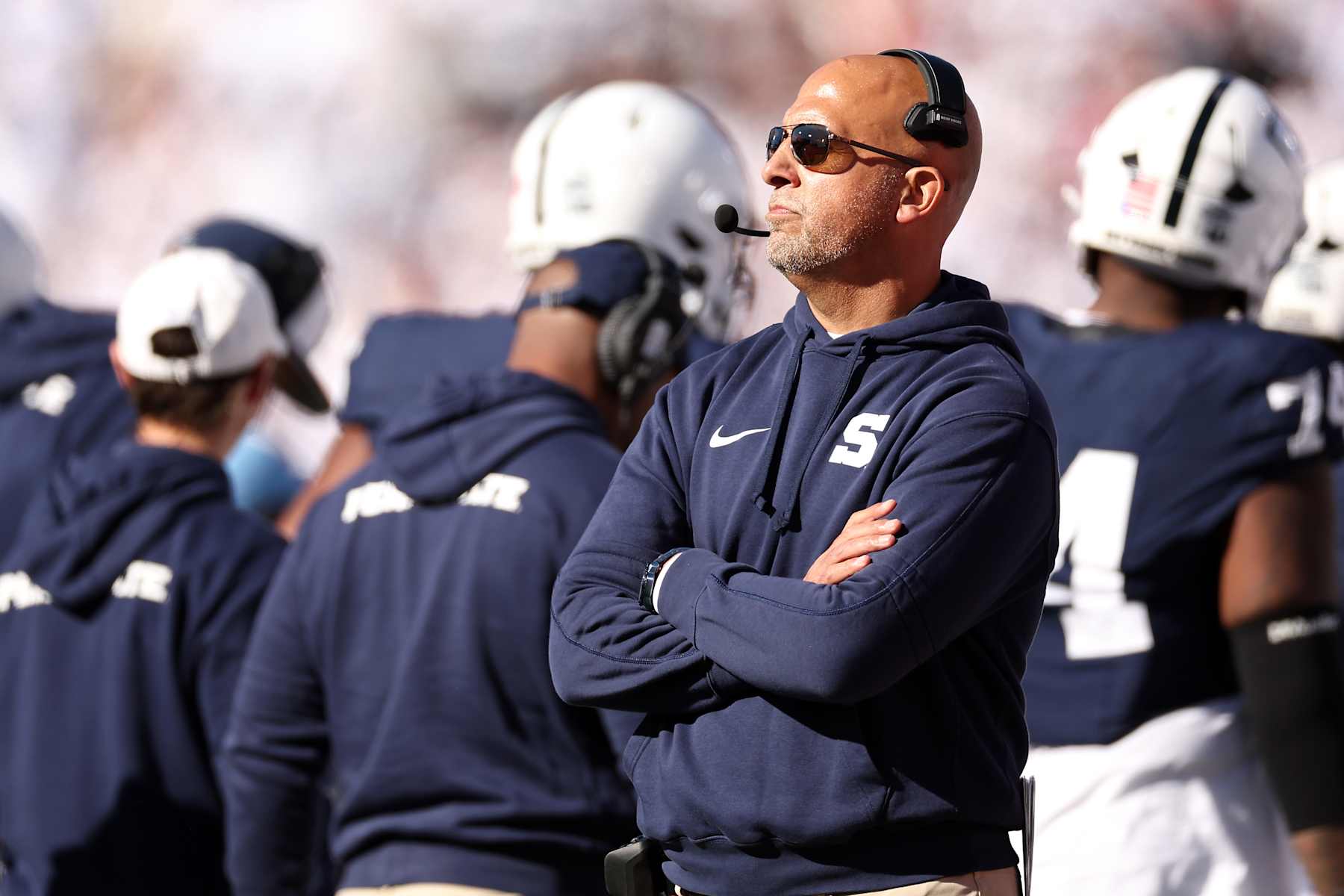 STATE COLLEGE, PENNSYLVANIA - NOVEMBER 02: Head coach James Franklin of the Penn State Nittany Lions looks on during the second quarter against the Ohio State Buckeyes at Beaver Stadium on November 02, 2024 in State College, Pennsylvania. (Photo by Scott Taetsch/Getty Images)