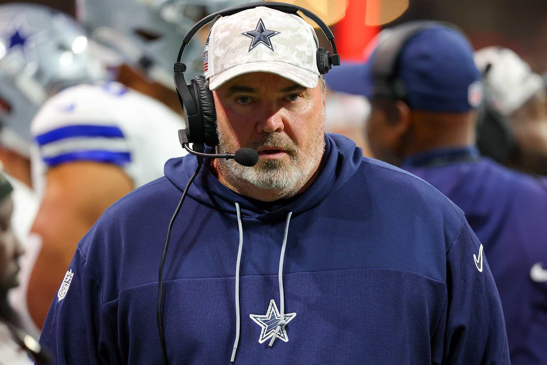 ATLANTA, GEORGIA - NOVEMBER 03: Head coach Mike McCarthy of the Dallas Cowboys looks on during the first quarter against the Atlanta Falcons at Mercedes-Benz Stadium on November 03, 2024 in Atlanta, Georgia. (Photo by Kevin C. Cox/Getty Images)