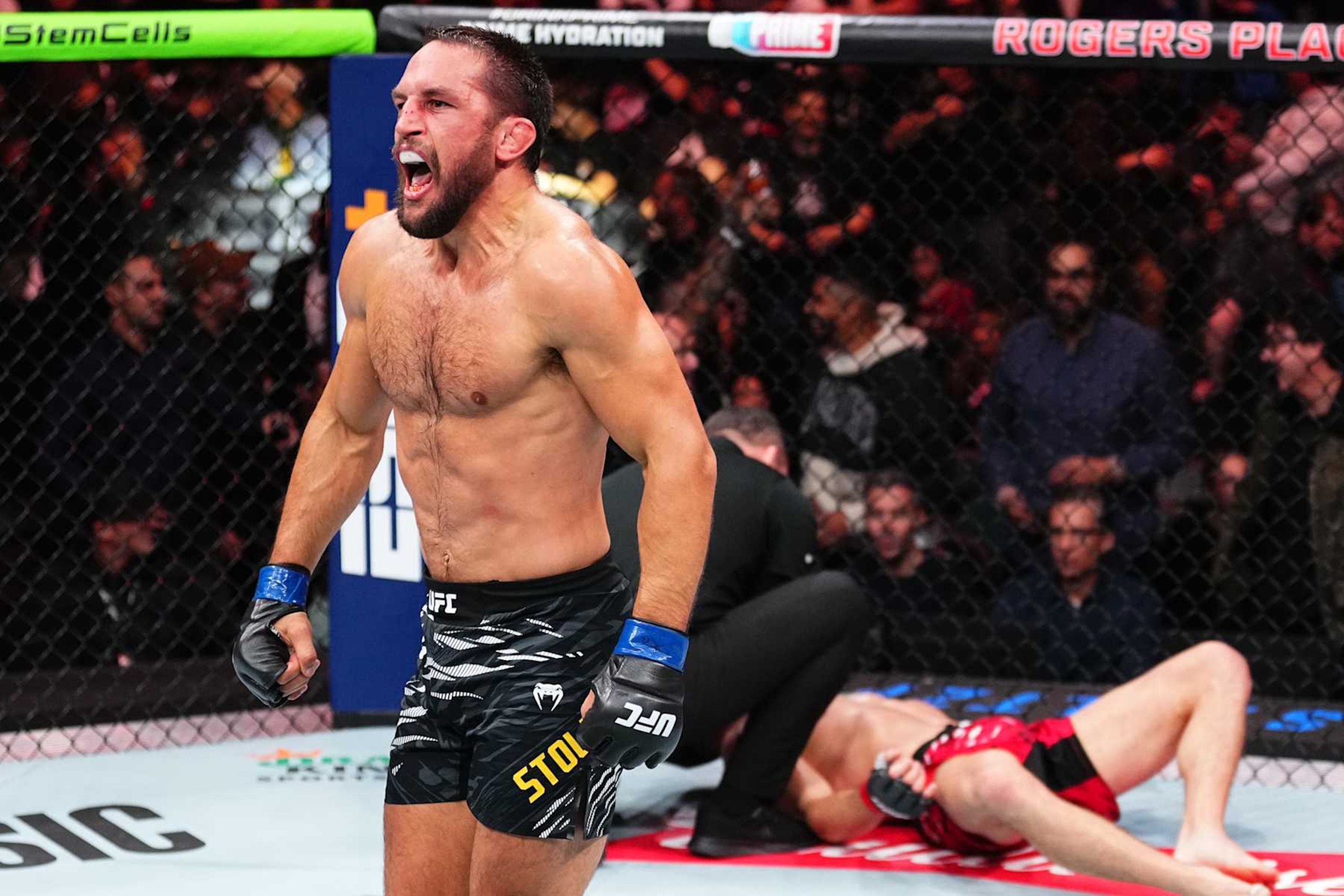 Dustin Stoltzfus reacts after a knockout victory against Marc-Andre Barriault Dustin Stoltzfus reacts after a knockout victory against Marc-Andre Barriault