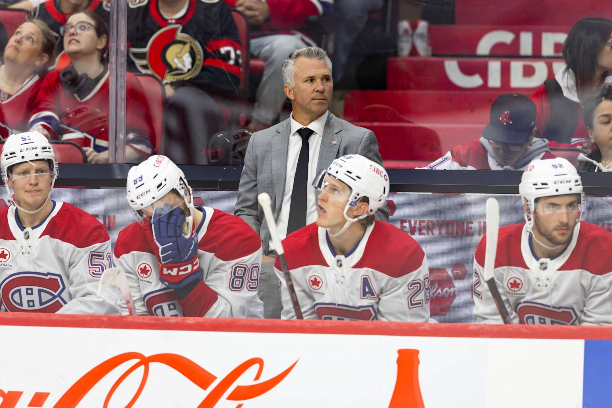 OTTAWA, ON - OCTOBER 05: Montreal Canadiens Head Coach Martin St-Louis keeps eyes on the play during third period National Hockey League preseason action between the Montreal Canadiens and Ottawa Senators on October 5, 2024, at Canadian Tire Centre in Ottawa, ON, Canada. (Photo by Richard A. Whittaker/Icon Sportswire via Getty Images) OTTAWA, ON - OCTOBER 05: Montreal Canadiens Head Coach Martin St-Louis keeps eyes on the play during third period National Hockey League preseason action between the Montreal Canadiens and Ottawa Senators on October 5, 2024, at Canadian Tire Centre in Ottawa, ON, Canada. (Photo by Richard A. Whittaker/Icon Sportswire via Getty Images)