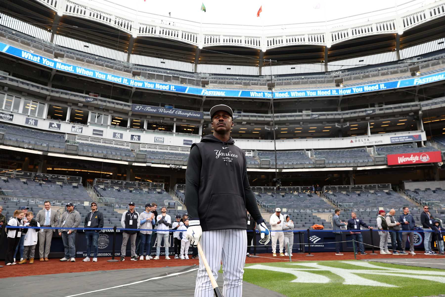 NEW YORK, NY - APRIL 19: Taylor Trammell #33 of the New York Yankees looks on before the game against the Tampa Bay Rays at Yankee Stadium on April 19, 2024, in New York, New York. (Photo by New York Yankees/Getty Images) NEW YORK, NY - APRIL 19: Taylor Trammell #33 of the New York Yankees looks on before the game against the Tampa Bay Rays at Yankee Stadium on April 19, 2024, in New York, New York. (Photo by New York Yankees/Getty Images)