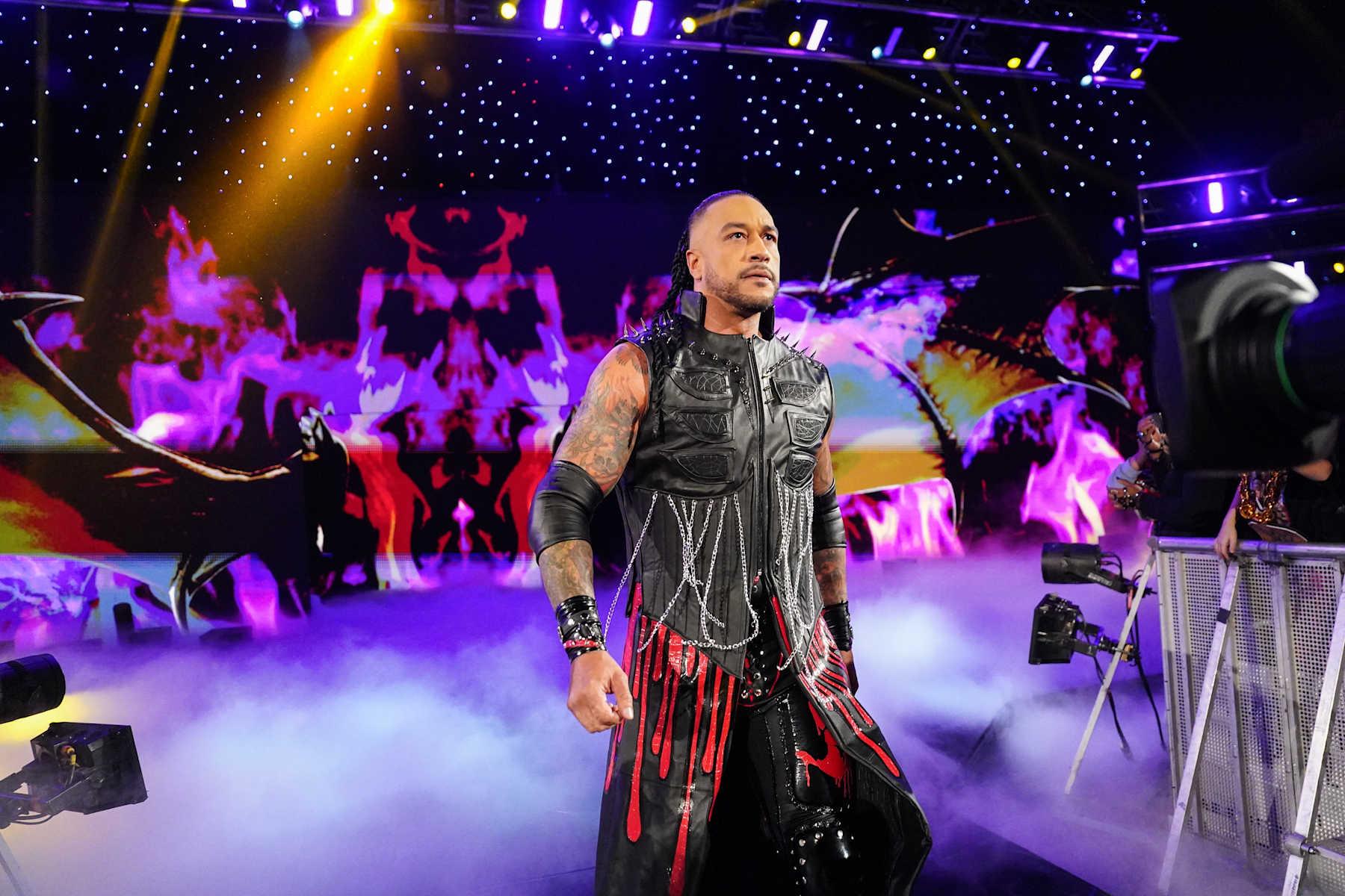 HERSHEY, PENNSYLVANIA - OCTOBER 28: Damian Priest makes his way to the ring during Monday Night RAW at Giant Center on October 28, 2024 in Hershey, Pennsylvania.  (Photo by WWE/Getty Images)