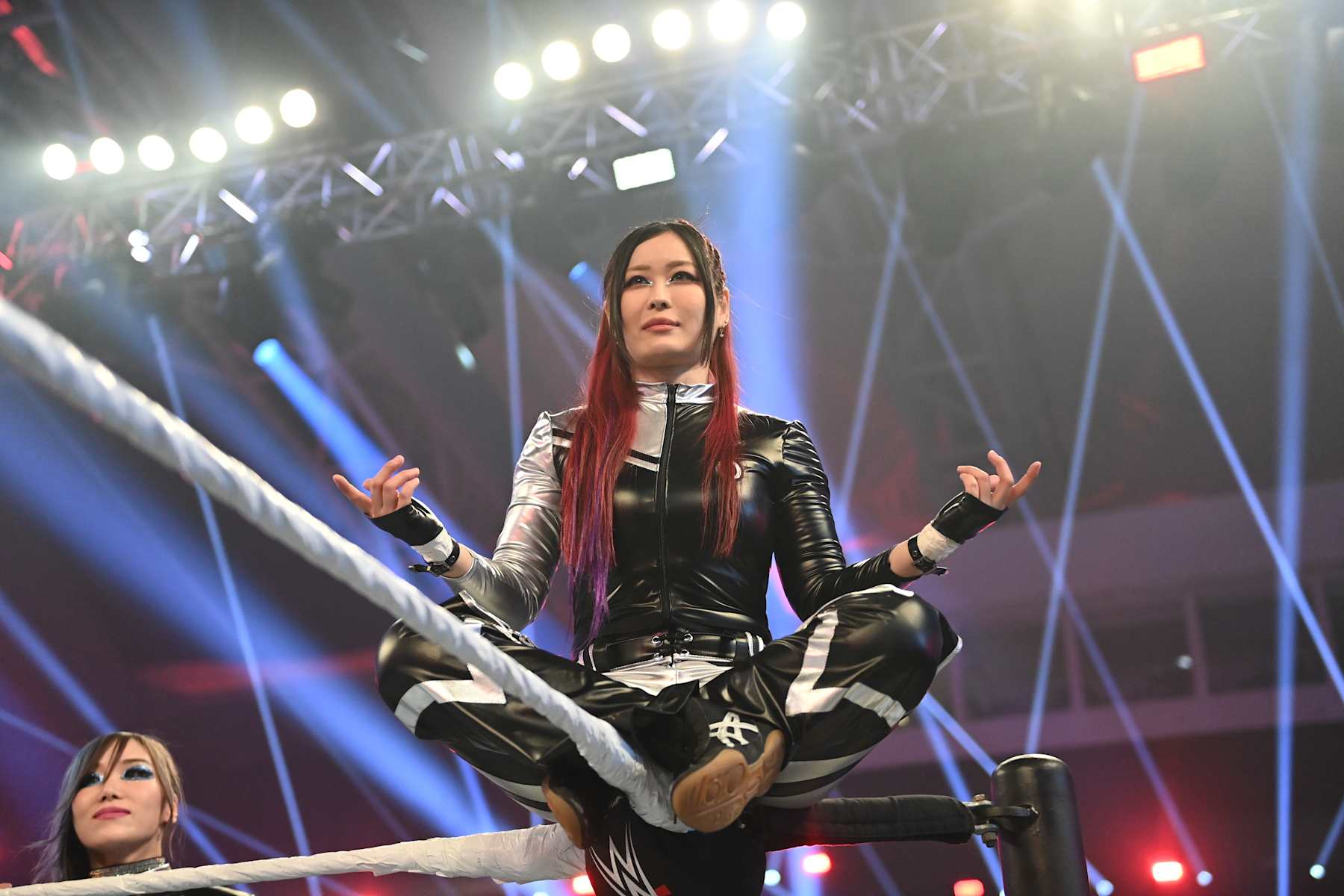 RIYADH, SAUDI ARABIA - NOVEMBER 4: Iyo Sky in the ring during Monday Night RAW at Mohammed Abdo Arena on November 4, 2024 in Riyadh, Saudi Arabia.  (Photo by WWE/Getty Images)