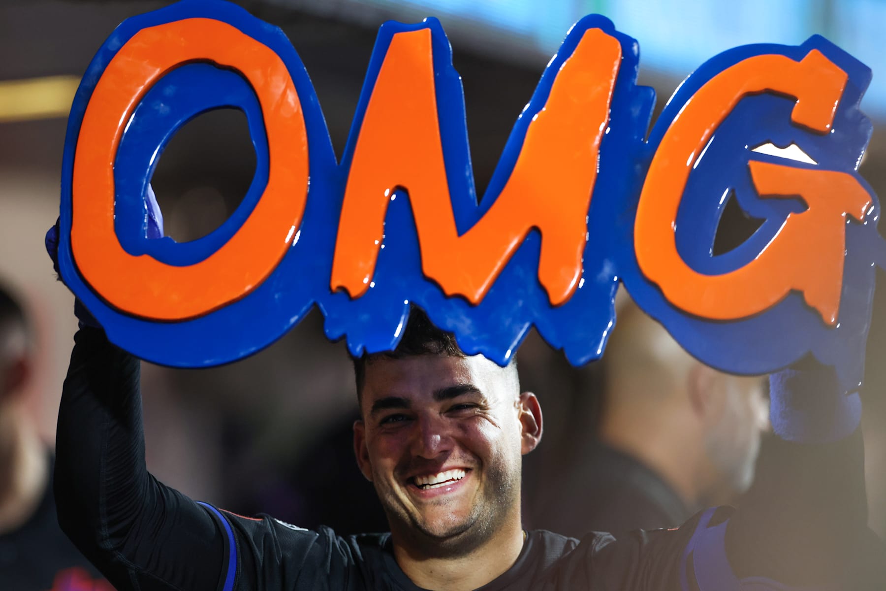 NEW YORK, NEW YORK - JULY 12: Jose Iglesias #11 of the New York Mets reacts with an OMG sign against the Colorado Rockies at Citi Field on July 12, 2024 in the Queens borough of New York City. (Photo by Luke Hales/Getty Images)