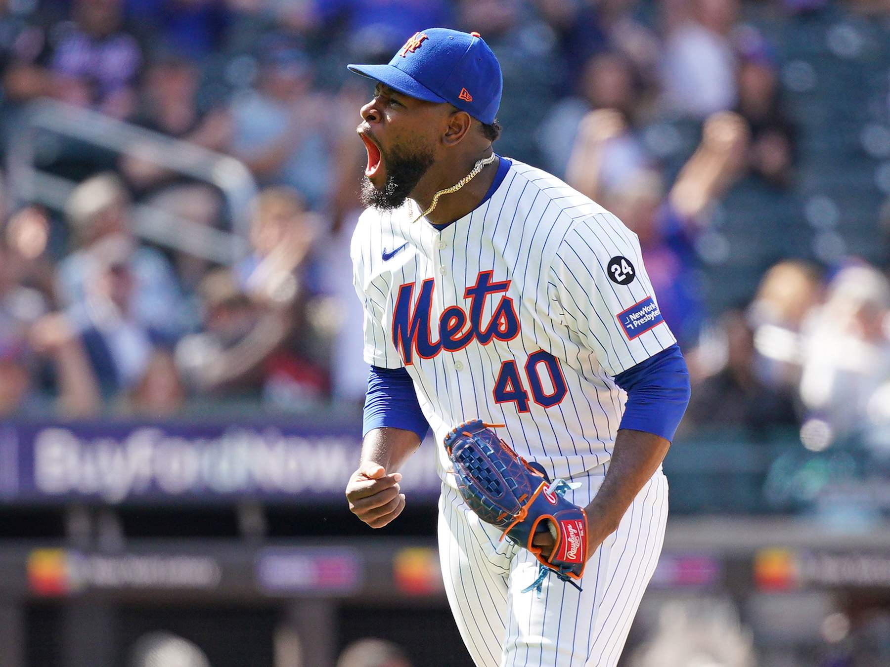 NEW YORK, NEW YORK - SEPTEMBER 8: Luis Severino #40 of the New York Mets reacts after the final out of the top of the fifth inning during the game gainst the Cincinnati Reds at Citi Field on September 8, 2024 in New York City. (Photo by Evan Bernstein/Getty Images)