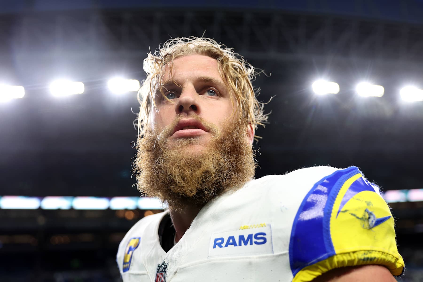 SEATTLE, WASHINGTON - NOVEMBER 03: Cooper Kupp #10 of the Los Angeles Rams reacts after beating the Seattle Seahawks in overtime at Lumen Field on November 03, 2024 in Seattle, Washington. (Photo by Steph Chambers/Getty Images)
