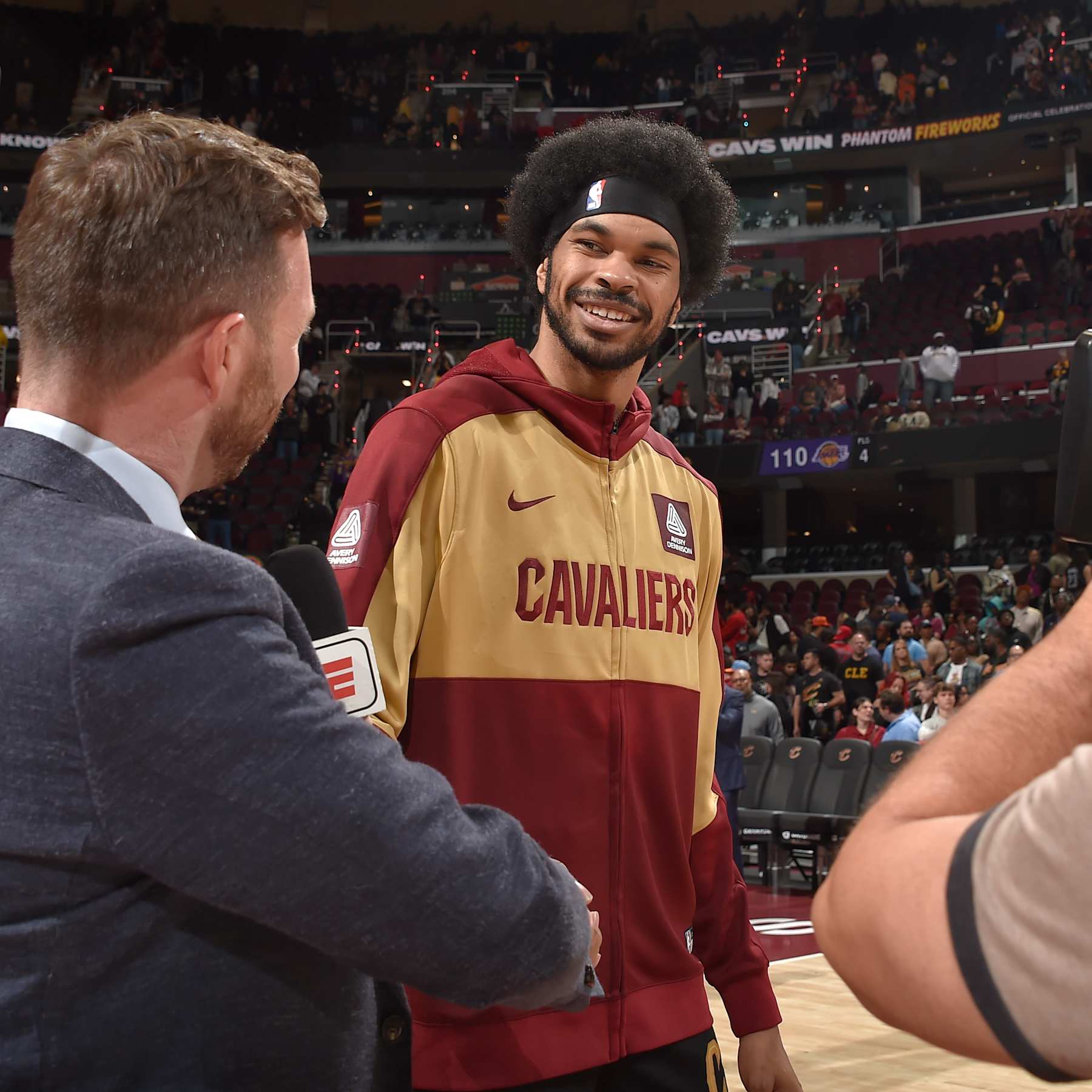 CLEVELAND, OH - OCTOBER 30: Jarrett Allen #31 of the Cleveland Cavaliers smiles after the game against the Los Angeles Lakers on October 30, 2024 at Rocket Mortgage FieldHouse in Cleveland, Ohio. NOTE TO USER: User expressly acknowledges and agrees that, by downloading and/or using this Photograph, user is consenting to the terms and conditions of the Getty Images License Agreement. Mandatory Copyright Notice: Copyright 2024 NBAE (Photo by David Liam Kyle/NBAE via Getty Images)