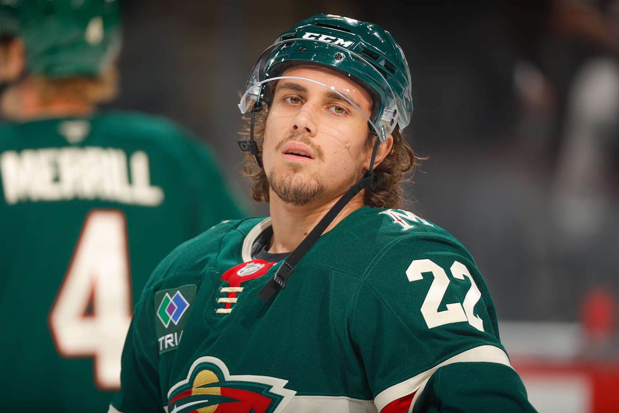 SAINT PAUL, MN - NOVEMBER 5: Marat Khusnutdinov #22 of the Minnesota Wild warms up prior to the game against the Los Angeles Kings at the Xcel Energy Center on November 5, 2024 in Saint Paul, Minnesota. (Photo by Bruce Kluckhohn/NHLI via Getty Images) SAINT PAUL, MN - NOVEMBER 5: Marat Khusnutdinov #22 of the Minnesota Wild warms up prior to the game against the Los Angeles Kings at the Xcel Energy Center on November 5, 2024 in Saint Paul, Minnesota. (Photo by Bruce Kluckhohn/NHLI via Getty Images)