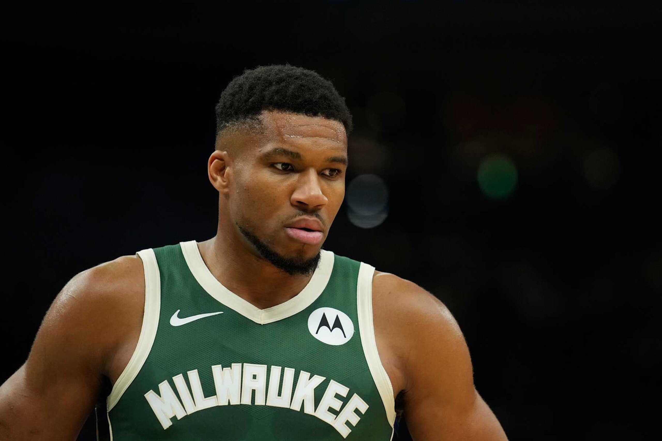 MILWAUKEE, WISCONSIN - NOVEMBER 02: Giannis Antetokounmpo #34 of the Milwaukee Bucks reacts against the Cleveland Cavaliers during the first quarter of a game at Fiserv Forum on November 02, 2024 in Milwaukee, Wisconsin. NOTE TO USER: User expressly acknowledges and agrees that, by downloading and or using this photograph, User is consenting to the terms and conditions of the Getty Images License Agreement. (Photo by Patrick McDermott/Getty Images)