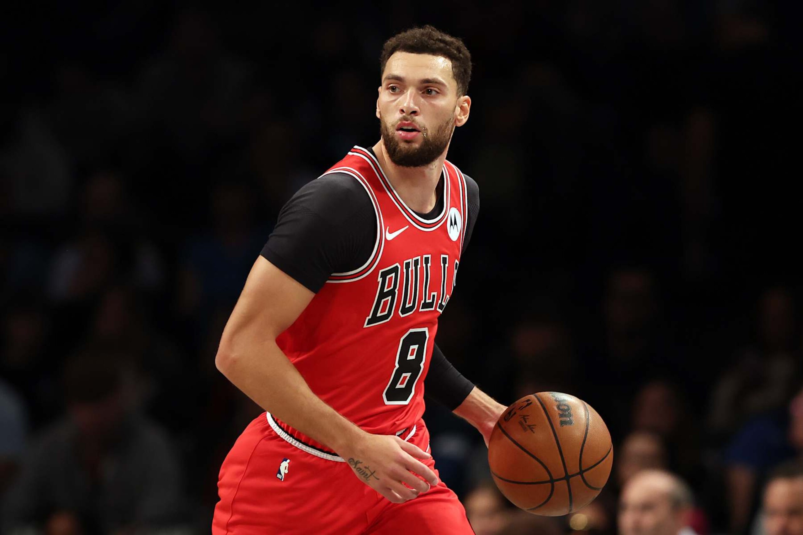 NEW YORK, NEW YORK - NOVEMBER 01: Zach LaVine #8 of the Chicago Bulls dribbles during the first half against the Brooklyn Nets at Barclays Center on November 01, 2024 in the Brooklyn borough of New York City. NOTE TO USER: User expressly acknowledges and agrees that, by downloading and or using this photograph, User is consenting to the terms and conditions of the Getty Images License Agreement. (Photo by Sarah Stier/Getty Images) NEW YORK, NEW YORK - NOVEMBER 01: Zach LaVine #8 of the Chicago Bulls dribbles during the first half against the Brooklyn Nets at Barclays Center on November 01, 2024 in the Brooklyn borough of New York City. NOTE TO USER: User expressly acknowledges and agrees that, by downloading and or using this photograph, User is consenting to the terms and conditions of the Getty Images License Agreement. (Photo by Sarah Stier/Getty Images)
