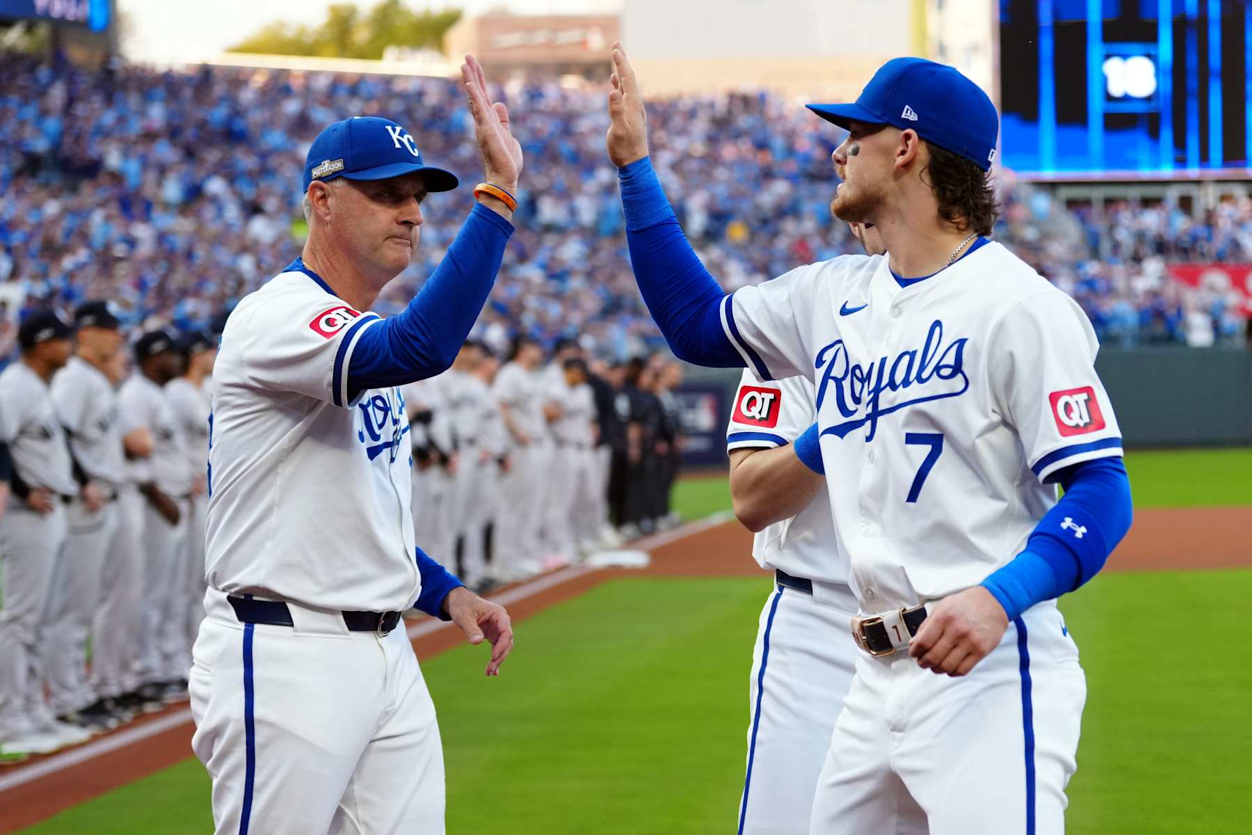 Matt Quatraro (L) and Bobby Witt Jr. (R)