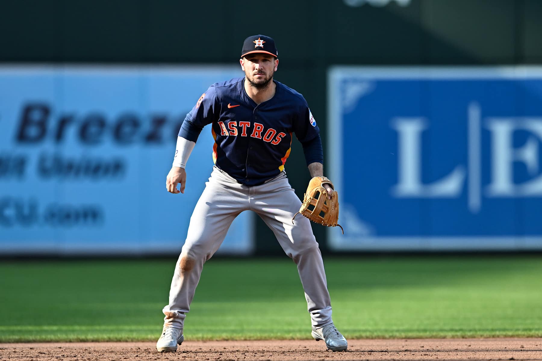 BALTIMORE, MARYLAND - AUGUST 24, 2024: Alex Bregman #2 of the Houston Astros in the field during the fifth inning against the Baltimore Orioles at Oriole Park at Camden Yards on August 24, 2024 in Baltimore, Maryland. (Photo by Chris Bernacchi/Diamond Images via Getty Images)