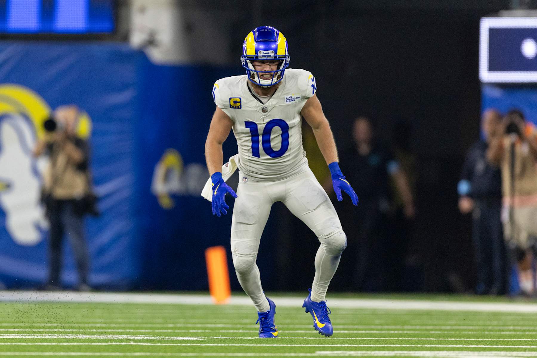 INGLEWOOD, CALIFORNIA - OCTOBER 24: Cooper Kupp #10 of the Los Angeles runs during an NFL Football game against the Minnesota Vikings at SoFi Stadium on October 24, 2024 in Inglewood, California. (Photo by Michael Owens/Getty Images)