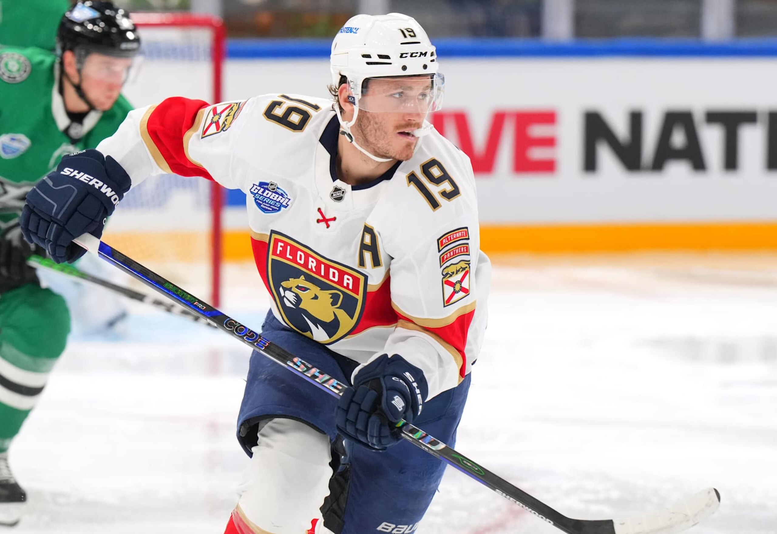 TAMPERE, FINLAND - NOVEMBER 01: Matthew Tkachuk #19 of the Florida Panthers skates against the Dallas Stars during the second period of the 2024 NHL Global Series Finland game at Nokia Arena on November 01, 2024 in Tampere, Finland.  (Photo by Andre Ringuette/NHLI via Getty Images)