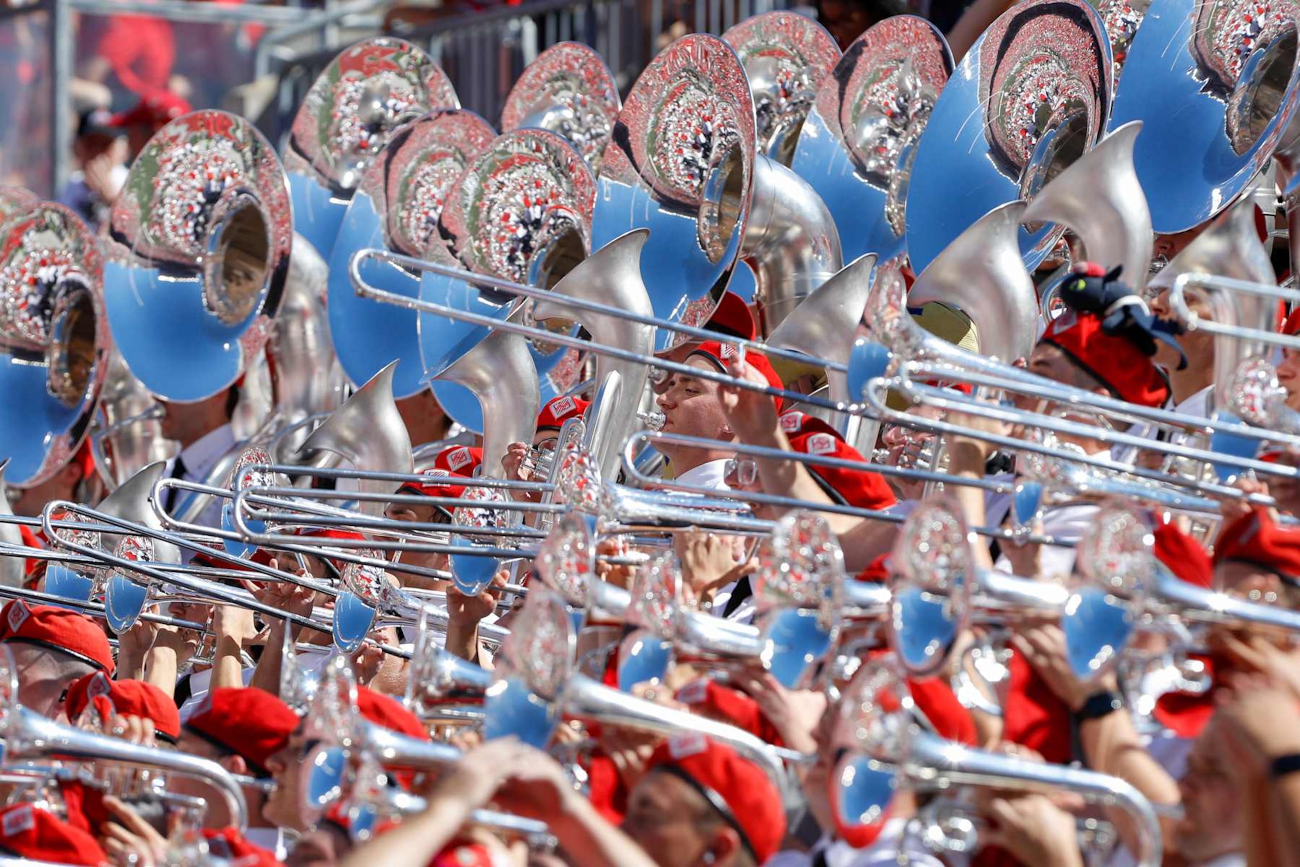 COLUMBUS, OH - SEPTEMBER 21: The Ohio State Band performs during the game against Marshall Thundering Herd and the Ohio State Buckeyes on September 21, 2024, at Ohio Stadium in Columbus, OH. (Photo by Ian Johnson/Icon Sportswire via Getty Images) COLUMBUS, OH - SEPTEMBER 21: The Ohio State Band performs during the game against Marshall Thundering Herd and the Ohio State Buckeyes on September 21, 2024, at Ohio Stadium in Columbus, OH. (Photo by Ian Johnson/Icon Sportswire via Getty Images)