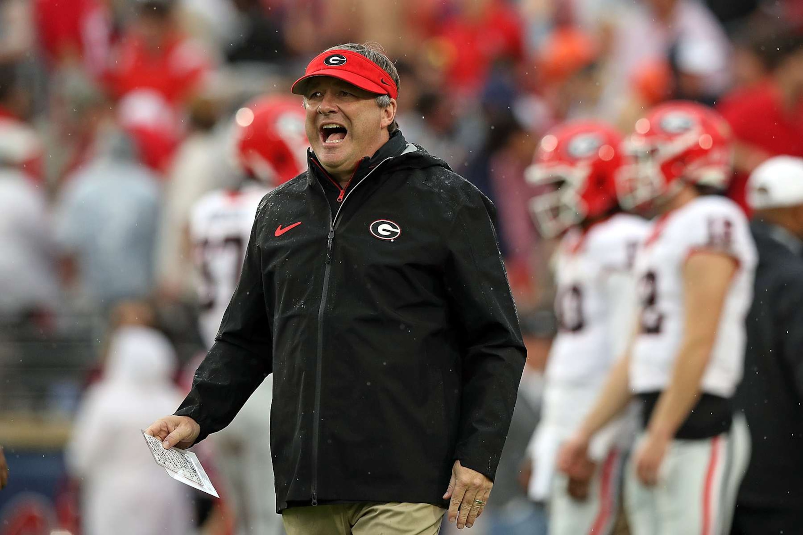 OXFORD, MISSISSIPPI - NOVEMBER 09: Head coach Kirby Smart of the Georgia Bulldogs reacts before the game against the Mississippi Rebels at Vaught-Hemingway Stadium on November 09, 2024 in Oxford, Mississippi. (Photo by Justin Ford/Getty Images) OXFORD, MISSISSIPPI - NOVEMBER 09: Head coach Kirby Smart of the Georgia Bulldogs reacts before the game against the Mississippi Rebels at Vaught-Hemingway Stadium on November 09, 2024 in Oxford, Mississippi. (Photo by Justin Ford/Getty Images)