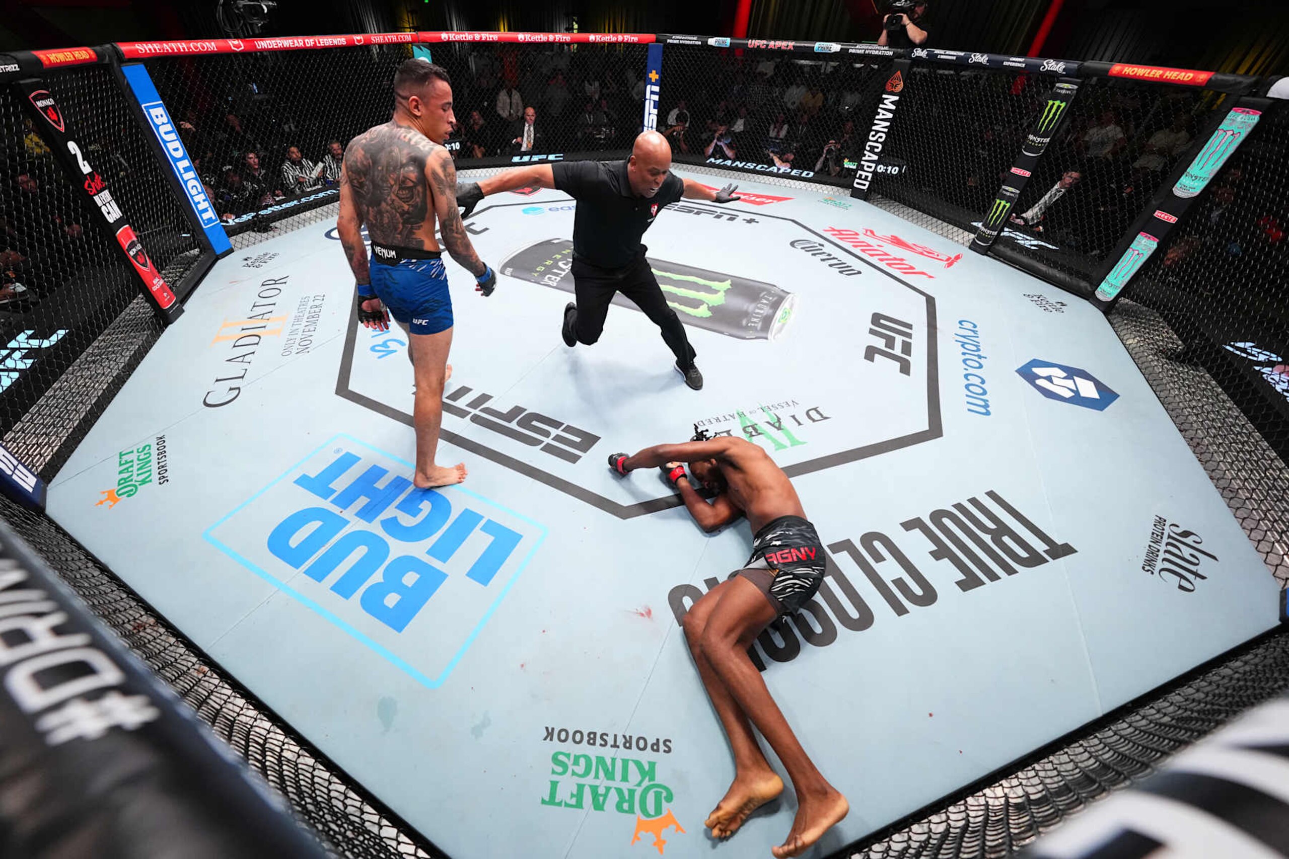 Carlos Prates reacts after a knockout victory against Neil Magny.