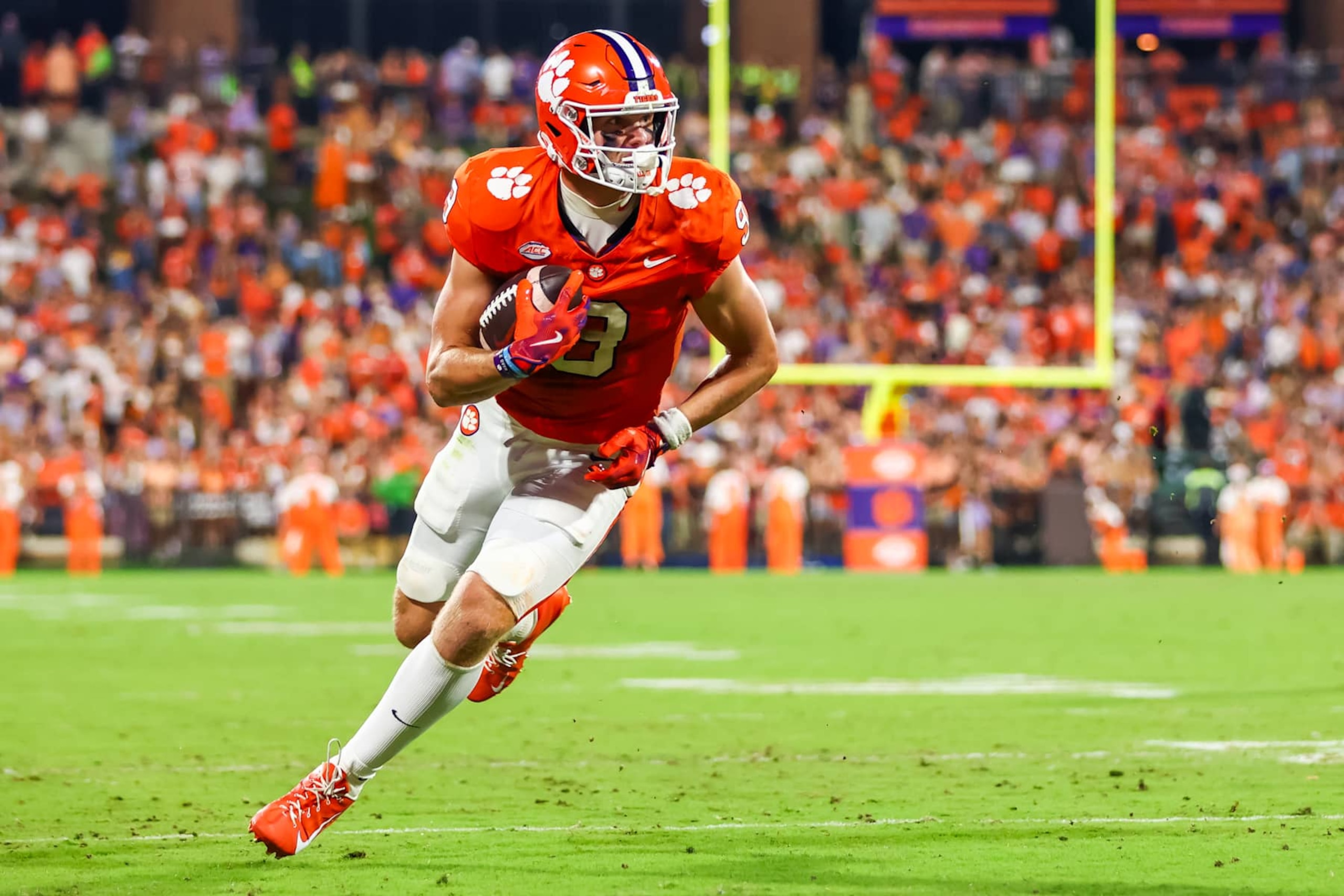 CLEMSON, SOUTH CAROLINA - SEPTEMBER 28: Jake Briningstool #9 of the Clemson Tigers runs the ball during the first half of a football game against the Stanford Cardinal at Memorial Stadium on September 28, 2024 in Clemson, South Carolina. (Photo by David Jensen/Getty Images) CLEMSON, SOUTH CAROLINA - SEPTEMBER 28: Jake Briningstool #9 of the Clemson Tigers runs the ball during the first half of a football game against the Stanford Cardinal at Memorial Stadium on September 28, 2024 in Clemson, South Carolina. (Photo by David Jensen/Getty Images)