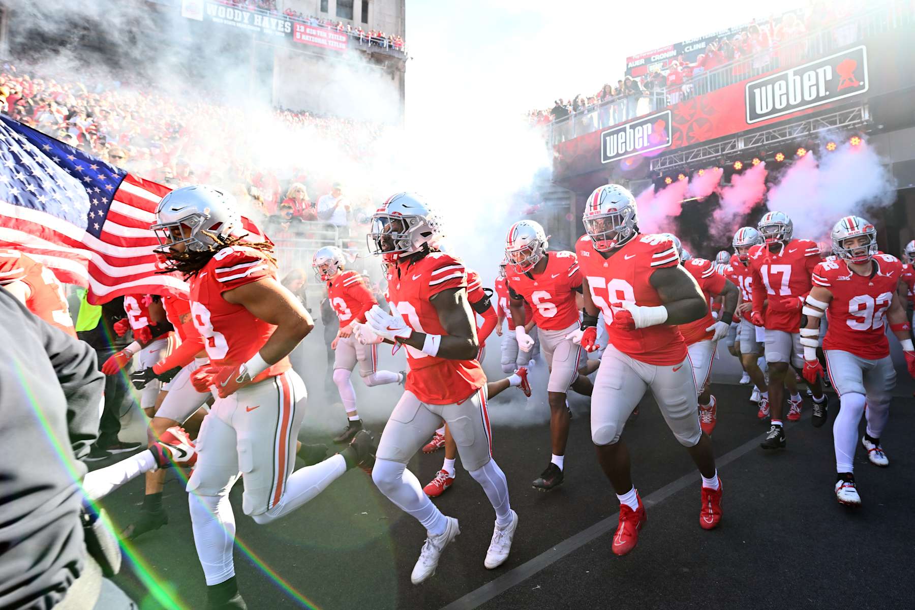 COLUMBUS, OHIO - NOVEMBER 09: The Ohio State Buckeyes take the field prior to a game against the Purdue Boilermakers at Ohio Stadium on November 09, 2024 in Columbus, Ohio. (Photo by Ben Jackson/Getty Images)