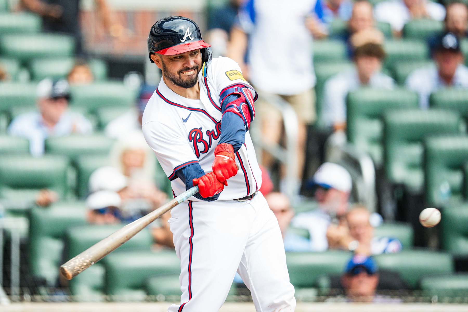 ATLANTA, GA - SEPTEMBER 30: Travis d'Arnaud #16 of the Atlanta Braves hits a single during the second inning in game one of a doubleheader against the New York Mets at Truist Park on September 30, 2024 in Atlanta, Georgia. (Photo by Kevin D. Liles/Atlanta Braves/Getty Images) ATLANTA, GA - SEPTEMBER 30: Travis d'Arnaud #16 of the Atlanta Braves hits a single during the second inning in game one of a doubleheader against the New York Mets at Truist Park on September 30, 2024 in Atlanta, Georgia. (Photo by Kevin D. Liles/Atlanta Braves/Getty Images)