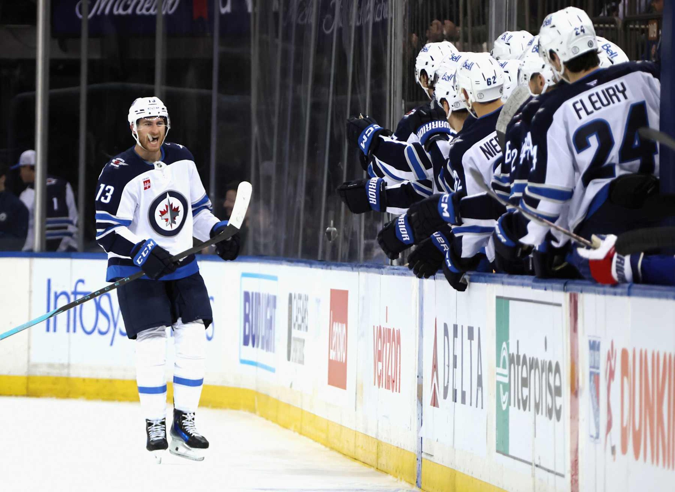 NEW YORK, NEW YORK - NOVEMBER 12: Gabriel Vilardi #13 of the Winnipeg Jets celebrates his second period goal against the Winnipeg Jets at Madison Square Garden on November 12, 2024 in New York City. (Photo by Bruce Bennett/Getty Images) NEW YORK, NEW YORK - NOVEMBER 12: Gabriel Vilardi #13 of the Winnipeg Jets celebrates his second period goal against the Winnipeg Jets at Madison Square Garden on November 12, 2024 in New York City. (Photo by Bruce Bennett/Getty Images)