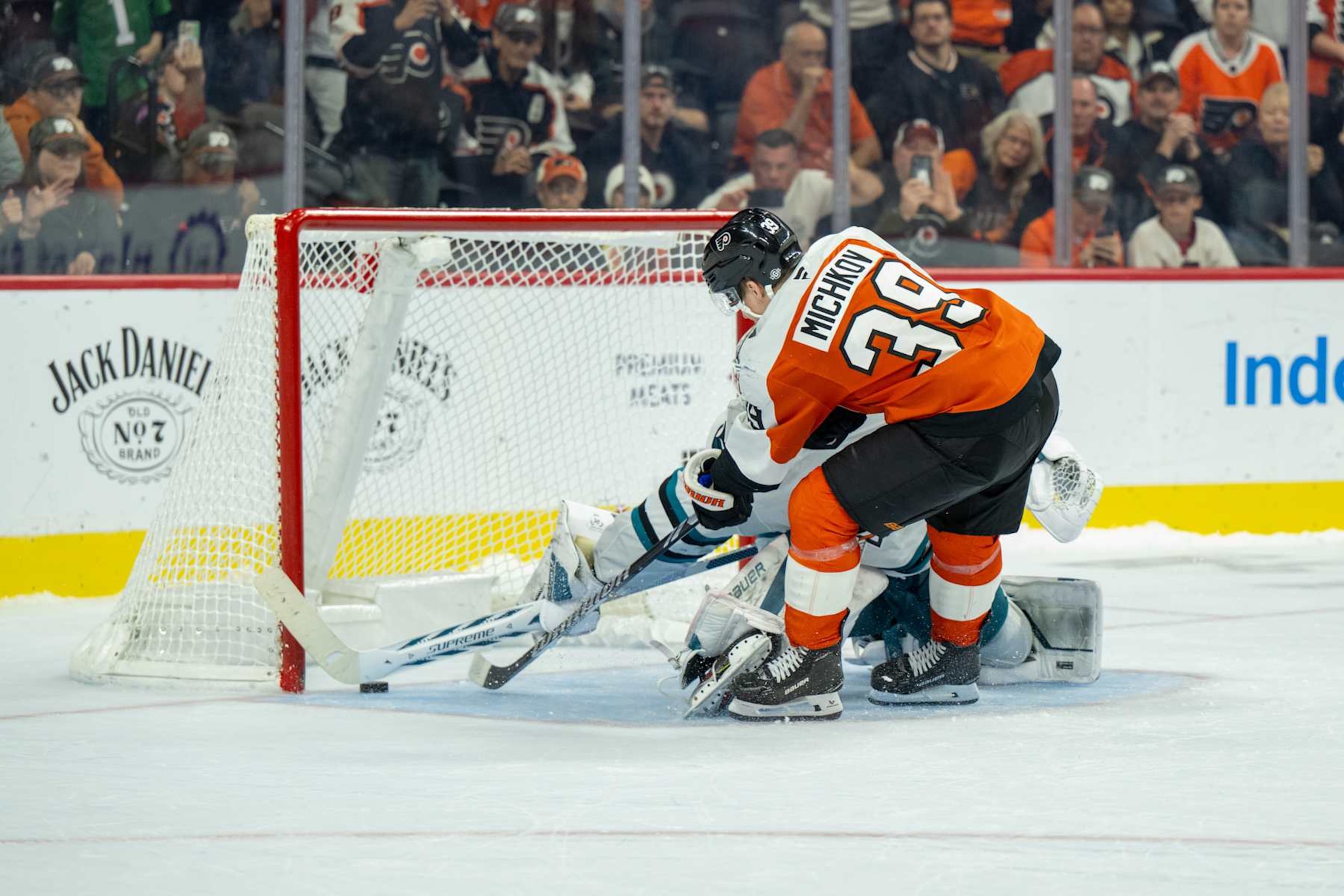 PHILADELPHIA, PA - NOVEMBER 11: Philadelphia Flyers right wing Matvei Michkov (39) scores a shoot out goal during the game between the San Jose Sharks and the Philadelphia Flyers on November 11th, 2024 at the Wells Fargo Center in Philadelphia, PA. (Photo by Terence Lewis/Icon Sportswire via Getty Images) PHILADELPHIA, PA - NOVEMBER 11: Philadelphia Flyers right wing Matvei Michkov (39) scores a shoot out goal during the game between the San Jose Sharks and the Philadelphia Flyers on November 11th, 2024 at the Wells Fargo Center in Philadelphia, PA. (Photo by Terence Lewis/Icon Sportswire via Getty Images)