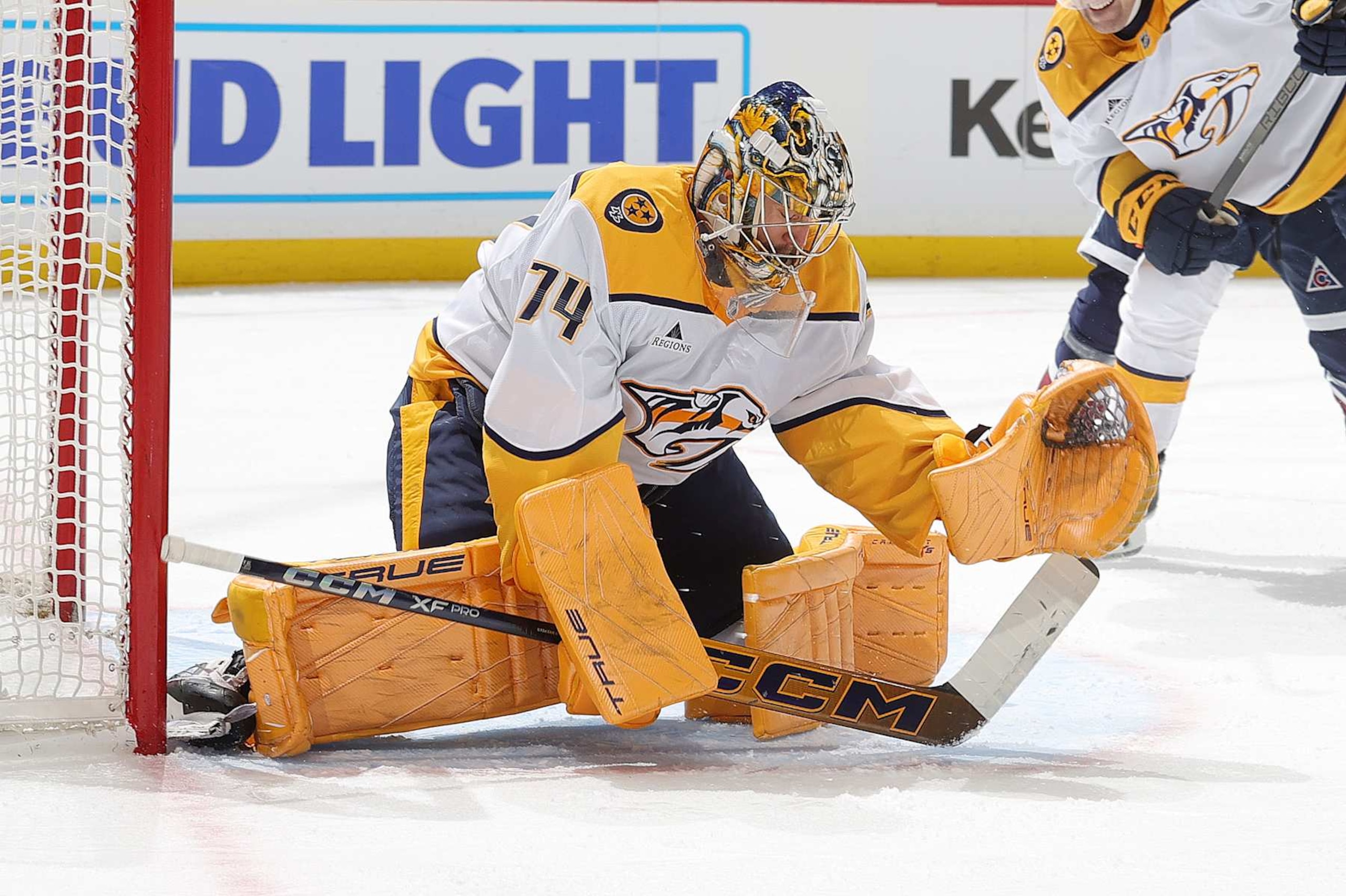 DENVER, COLORADO - NOVEMBER 11: Goaltender Juuse Saros #74 of the Nashville Predators makes a save during the third period against the Colorado Avalanche at Ball Arena on November 11, 2024 in Denver, Colorado. (Photo by Michael Martin/NHLI via Getty Images) DENVER, COLORADO - NOVEMBER 11: Goaltender Juuse Saros #74 of the Nashville Predators makes a save during the third period against the Colorado Avalanche at Ball Arena on November 11, 2024 in Denver, Colorado. (Photo by Michael Martin/NHLI via Getty Images)
