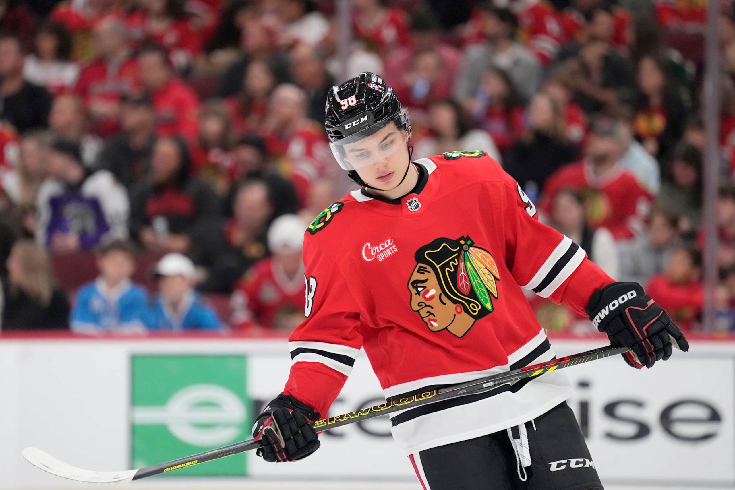 CHICAGO, ILLINOIS - NOVEMBER 10: Connor Bedard #98 of the Chicago Blackhawks skates against the Minnesota Wild during the second period at the United Center on November 10, 2024 in Chicago, Illinois. (Photo by Patrick McDermott/Getty Images) CHICAGO, ILLINOIS - NOVEMBER 10: Connor Bedard #98 of the Chicago Blackhawks skates against the Minnesota Wild during the second period at the United Center on November 10, 2024 in Chicago, Illinois. (Photo by Patrick McDermott/Getty Images)