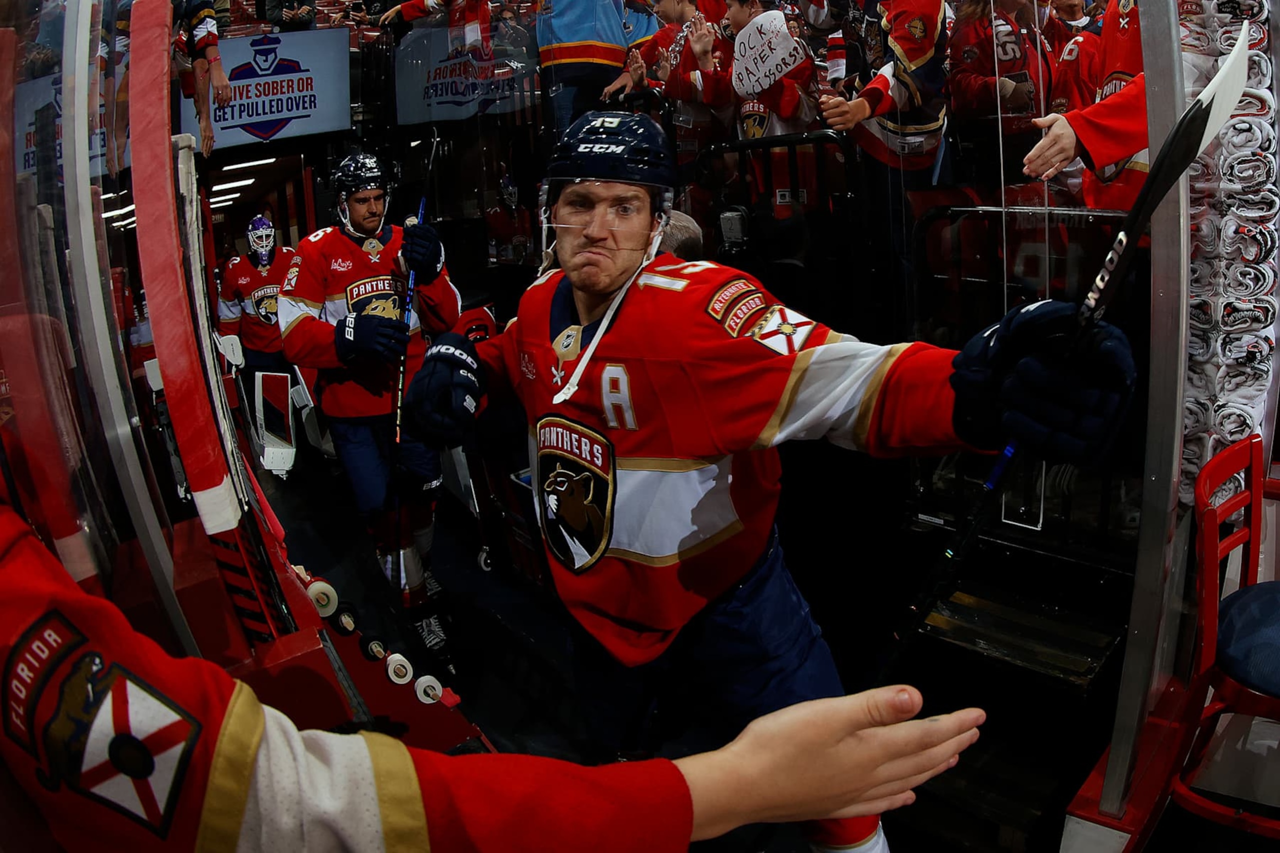 SUNRISE, FLORIDA - NOVEMBER 12: Matthew Tkachuk #19 of the Florida Panthers heads out to the ice with teammates for warm ups prior to the start of their game against the New Jersey Devils at the Amerant Bank Arena on November 12, 2024 in Sunrise, Florida. (Photo by Eliot J. Schechter/NHLI via Getty Images) SUNRISE, FLORIDA - NOVEMBER 12: Matthew Tkachuk #19 of the Florida Panthers heads out to the ice with teammates for warm ups prior to the start of their game against the New Jersey Devils at the Amerant Bank Arena on November 12, 2024 in Sunrise, Florida. (Photo by Eliot J. Schechter/NHLI via Getty Images)