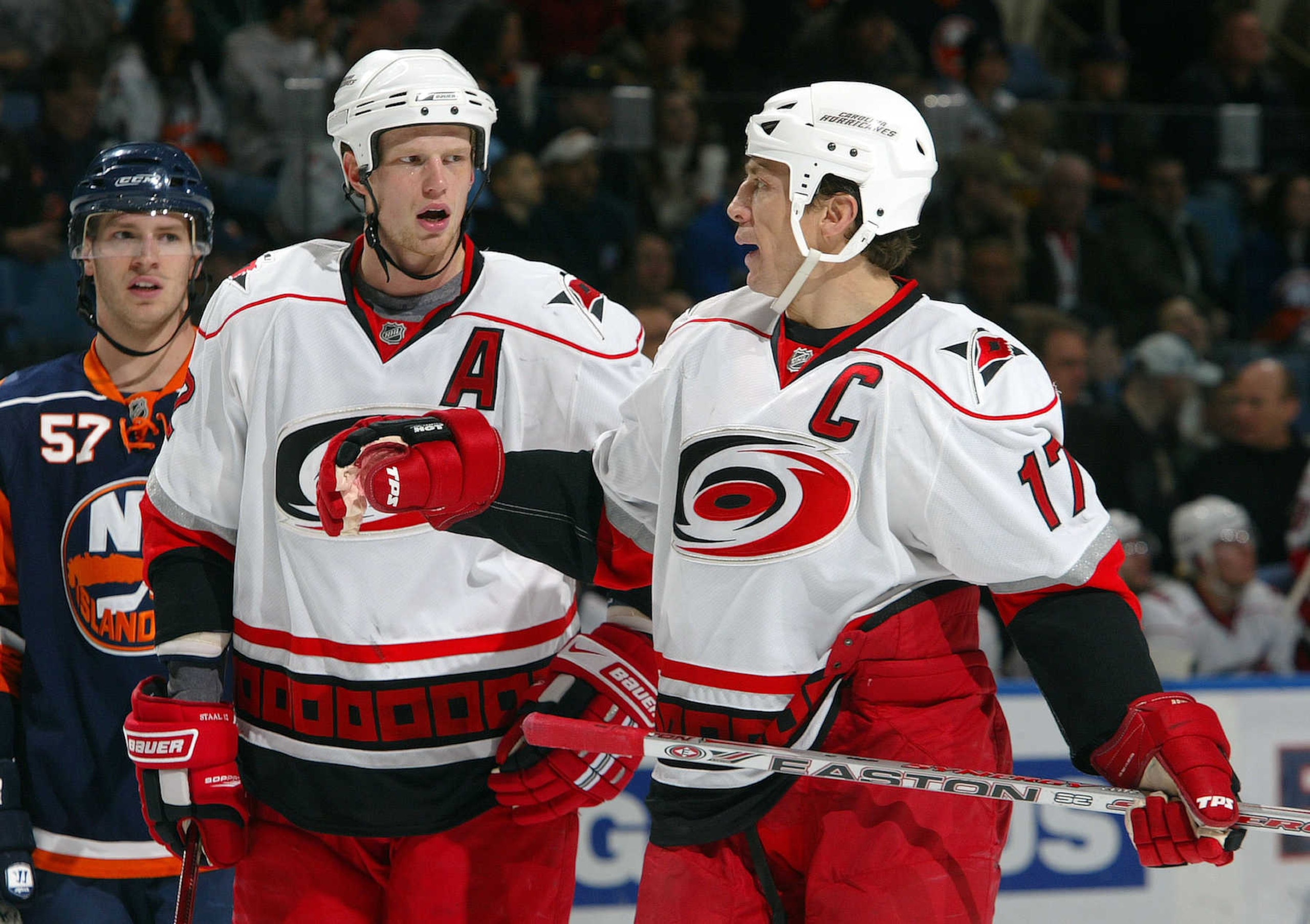 Former Carolina Hurricanes forwards Eric Staal (left) and Rod Brind'Amour. Former Carolina Hurricanes forwards Eric Staal (left) and Rod Brind'Amour.