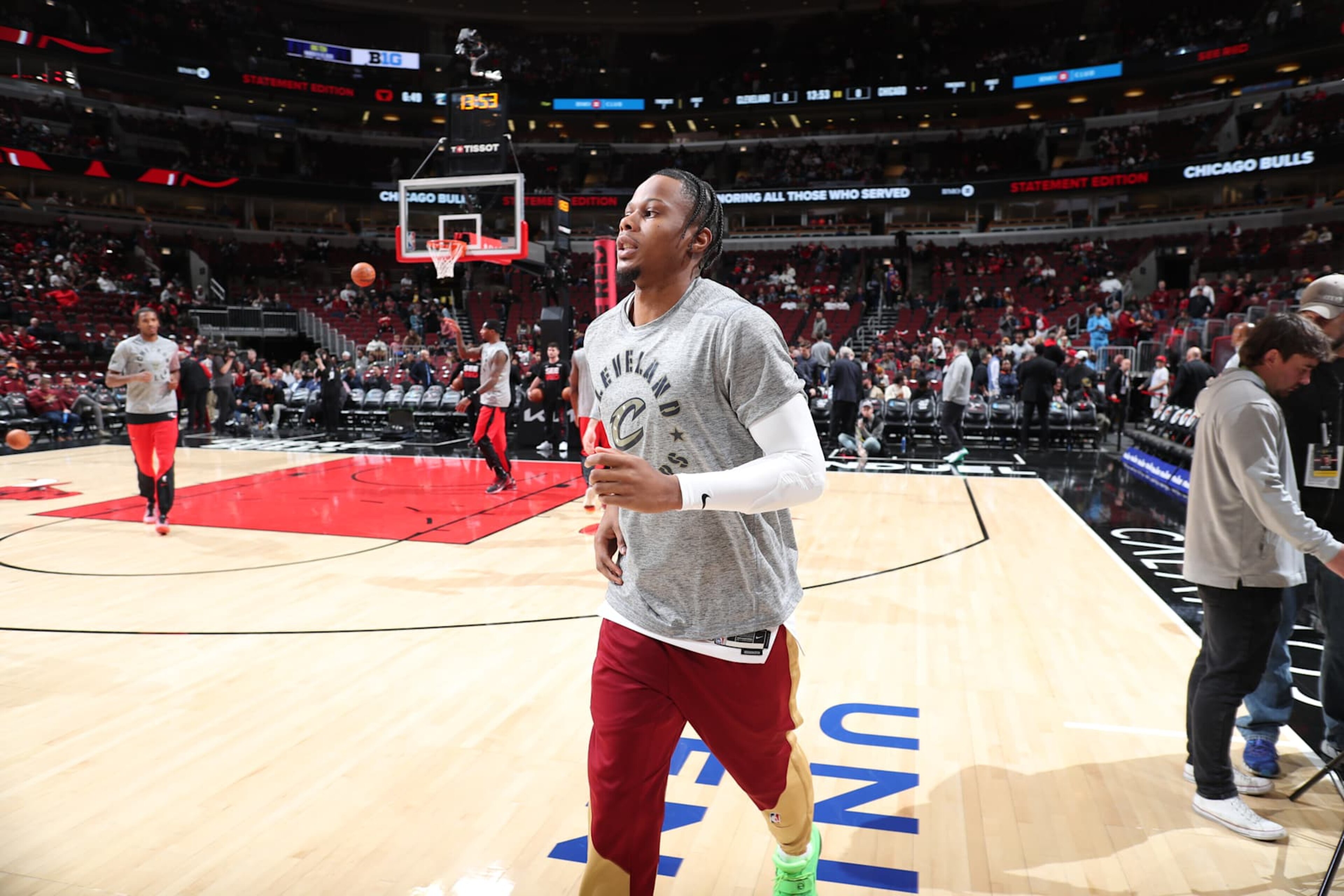 CHICAGO, IL - NOVEMBER 11: Isaac Okoro #35 of the Cleveland Cavaliers looks on before the game against the Chicago Bulls on November 11, 2024 at United Center in Chicago, Illinois. NOTE TO USER: User expressly acknowledges and agrees that, by downloading and or using this photograph, User is consenting to the terms and conditions of the Getty Images License Agreement. Mandatory Copyright Notice: Copyright 2024 NBAE (Photo by Jeff Haynes/NBAE via Getty Images) CHICAGO, IL - NOVEMBER 11: Isaac Okoro #35 of the Cleveland Cavaliers looks on before the game against the Chicago Bulls on November 11, 2024 at United Center in Chicago, Illinois. NOTE TO USER: User expressly acknowledges and agrees that, by downloading and or using this photograph, User is consenting to the terms and conditions of the Getty Images License Agreement. Mandatory Copyright Notice: Copyright 2024 NBAE (Photo by Jeff Haynes/NBAE via Getty Images)