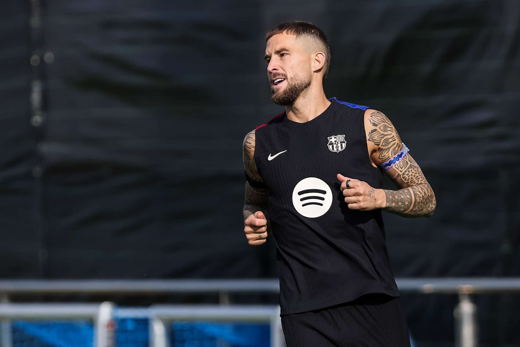 SANT JOAN DESPI, SPAIN - NOVEMBER 09: Inigo Martinez of FC Barcelona in action during a training session, ahead of tomorrow's La Liga EA Sports match against Real Sociedad, at Ciudad Esportiva Joan Gamper on November 09, 2024 in Sant Joan Despi, Barcelona, Spain. (Photo By Javier Borrego/Europa Press via Getty Images)