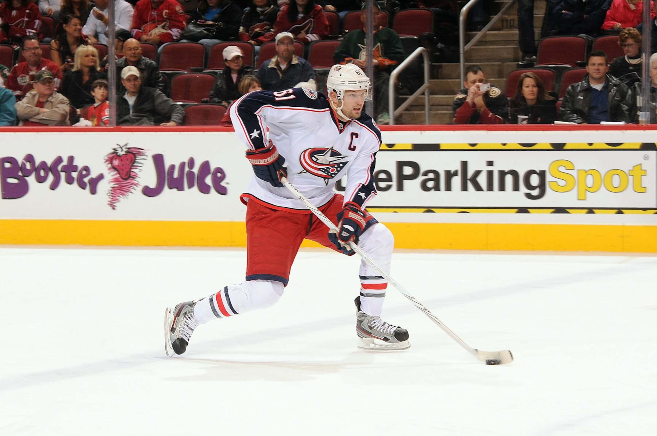 GLENDALE, AZ - MARCH 03: Rick Nash #61 of the Columbus Blue Jackets skates the puck up ice against the Phoenix Coyotes at Jobing.com Arena on March 3, 2012 in Glendale, Arizona. (Photo by Norm Hall/NHLI via Getty Images) GLENDALE, AZ - MARCH 03: Rick Nash #61 of the Columbus Blue Jackets skates the puck up ice against the Phoenix Coyotes at Jobing.com Arena on March 3, 2012 in Glendale, Arizona. (Photo by Norm Hall/NHLI via Getty Images)