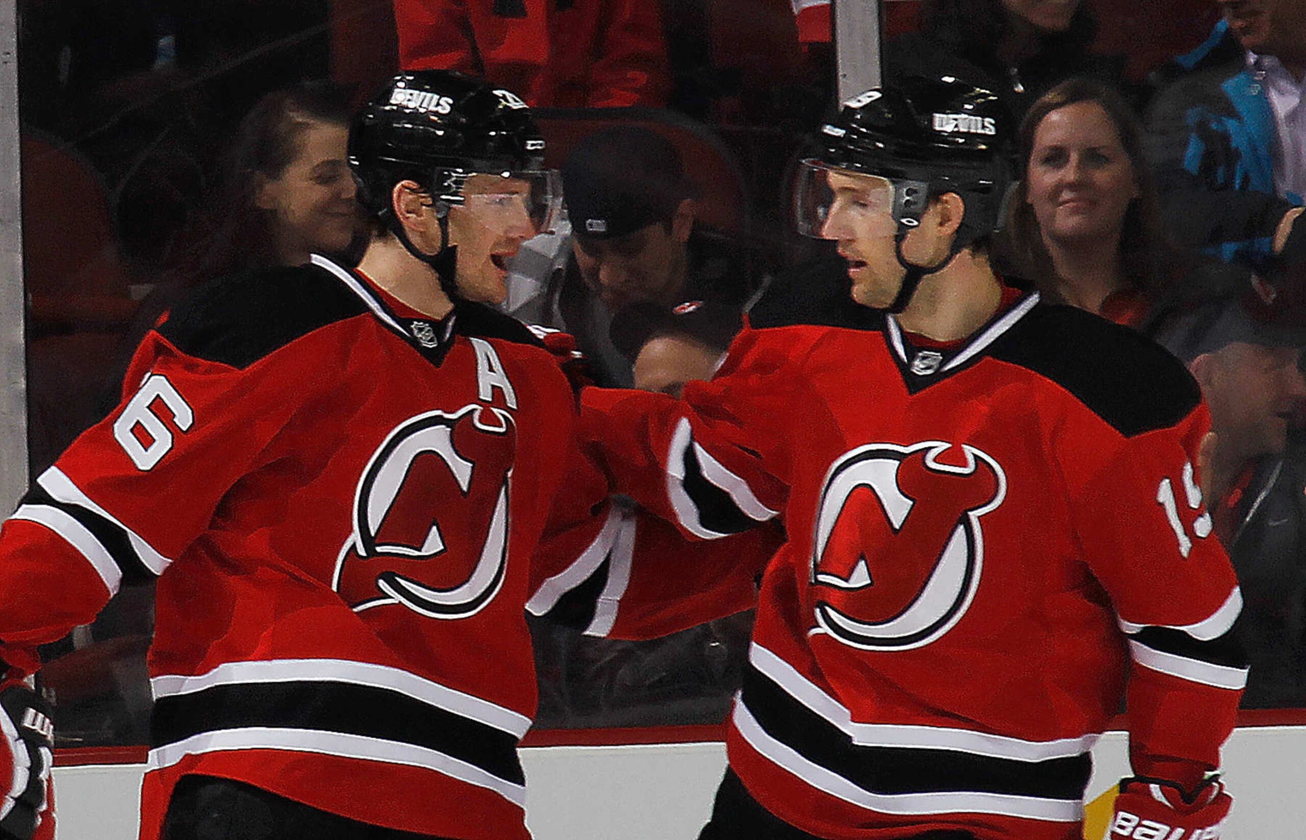 Former New Jersey Devils forwards Patrik Eliáš (left) and Travis Zajac. Former New Jersey Devils forwards Patrik Eliáš (left) and Travis Zajac.