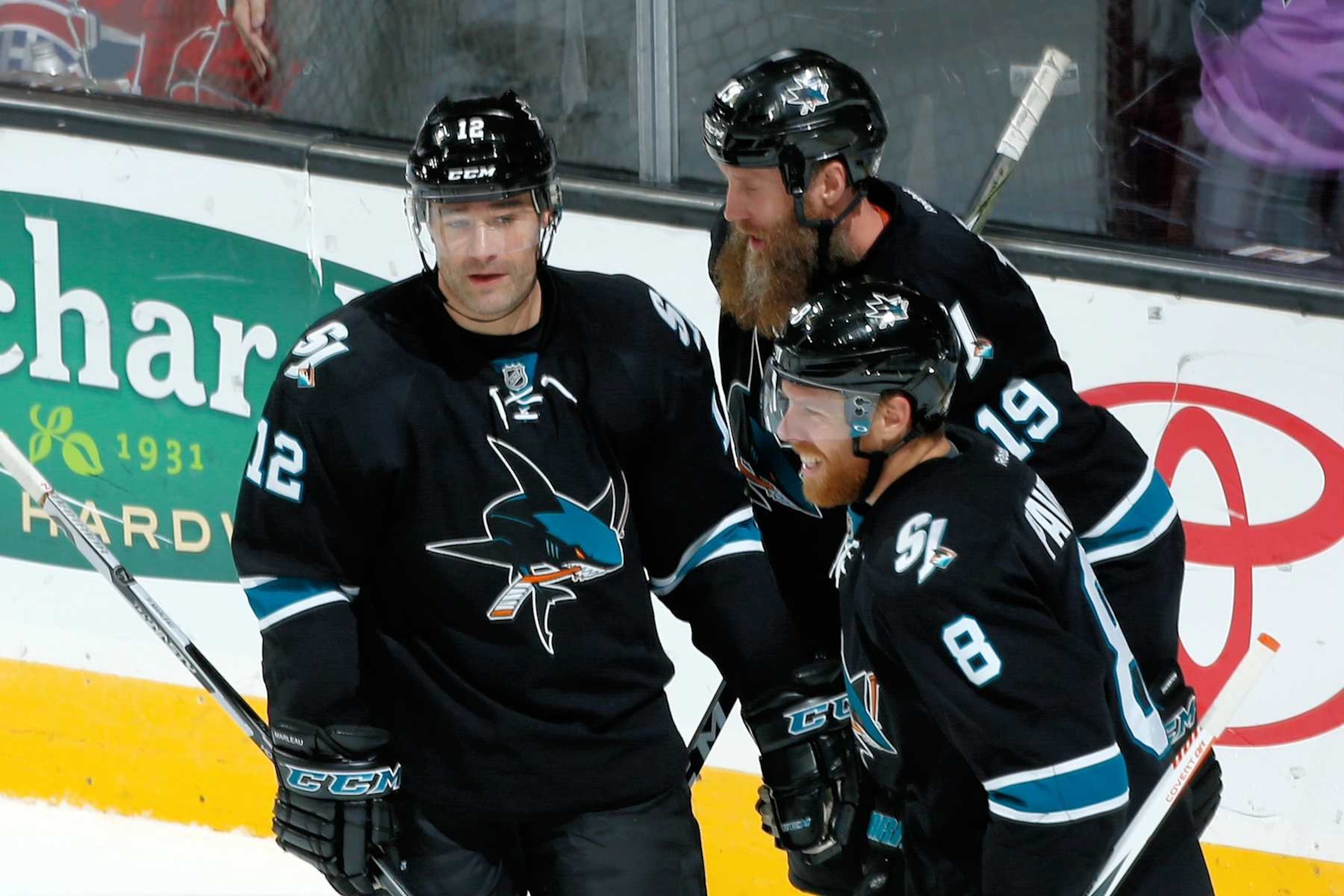 Former San Jose Sharks forwards Patrick Marleau (left), Joe Thornton and Joe Pavelski. Former San Jose Sharks forwards Patrick Marleau (left), Joe Thornton and Joe Pavelski.