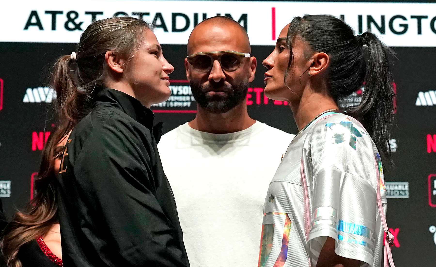 Katie Taylor and Amanda Serrano ahead of their rematch. 