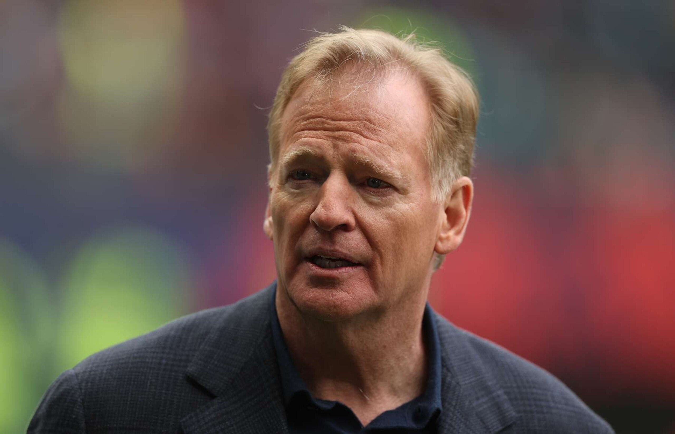 LONDON, ENGLAND - OCTOBER 13: Roger Goodell, Commissioner of the NFL looks on prior to the NFL match between Jacksonville Jaguars and Chicago Bears at Tottenham Hotspur Stadium on October 13, 2024 in London, England. (Photo by Richard Heathcote/Getty Images)