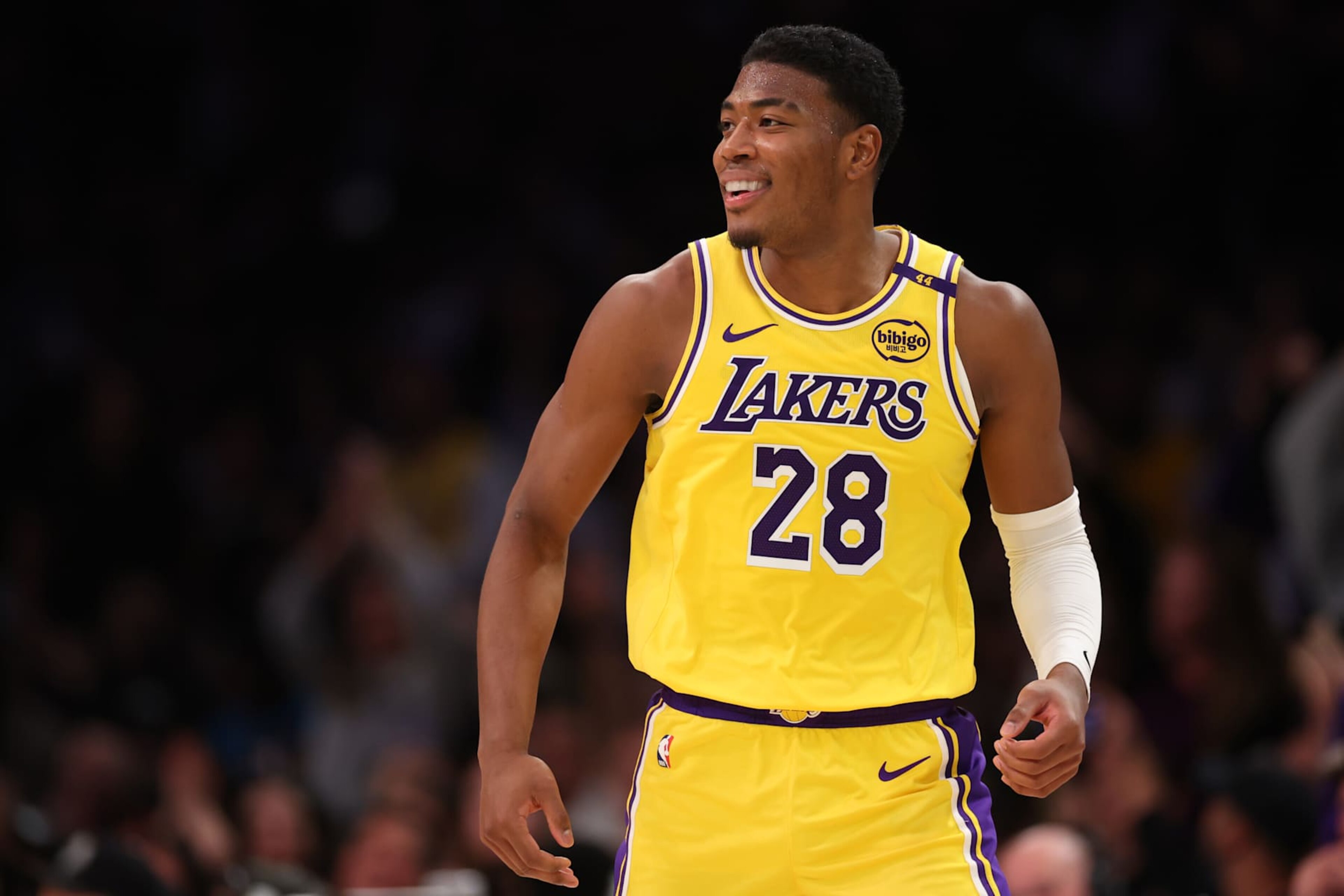 LOS ANGELES, CALIFORNIA - NOVEMBER 13: Rui Hachimura #28 of the Los Angeles Lakers reacts after a three-point basket against the Memphis Grizzlies during the fourth quarter at Crypto.com Arena on November 13, 2024 in Los Angeles, California. NOTE TO USER: User expressly acknowledges and agrees that, by downloading and or using this photograph, User is consenting to the terms and conditions of the Getty Images License Agreement. (Photo by Harry How/Getty Images) LOS ANGELES, CALIFORNIA - NOVEMBER 13: Rui Hachimura #28 of the Los Angeles Lakers reacts after a three-point basket against the Memphis Grizzlies during the fourth quarter at Crypto.com Arena on November 13, 2024 in Los Angeles, California. NOTE TO USER: User expressly acknowledges and agrees that, by downloading and or using this photograph, User is consenting to the terms and conditions of the Getty Images License Agreement. (Photo by Harry How/Getty Images)